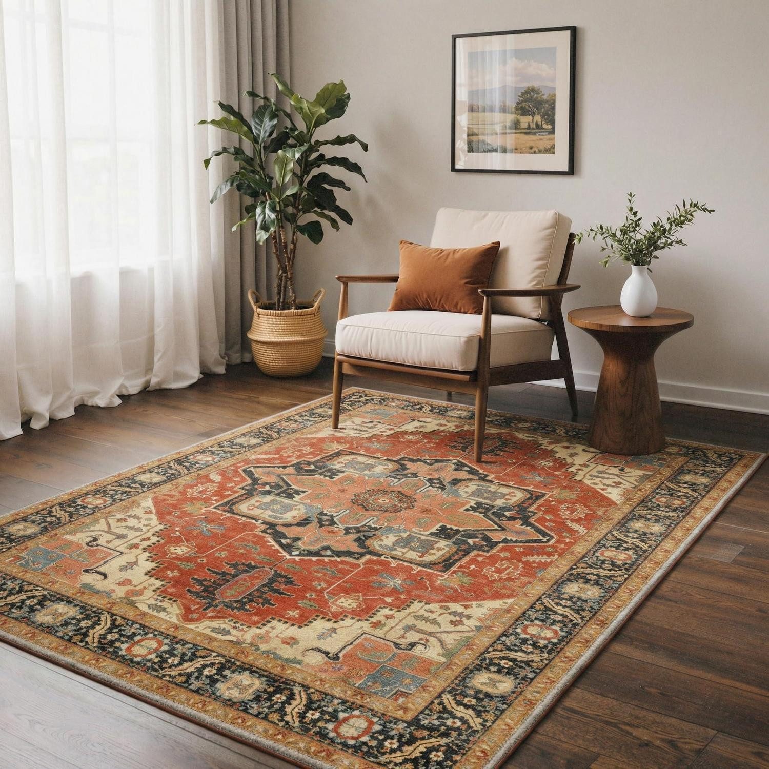 LuxusKollektion Läufer Waschbarer Teppich Wohnzimmer Vintage Rot 120x170cm, rechteckig, Höhe: 6 mm