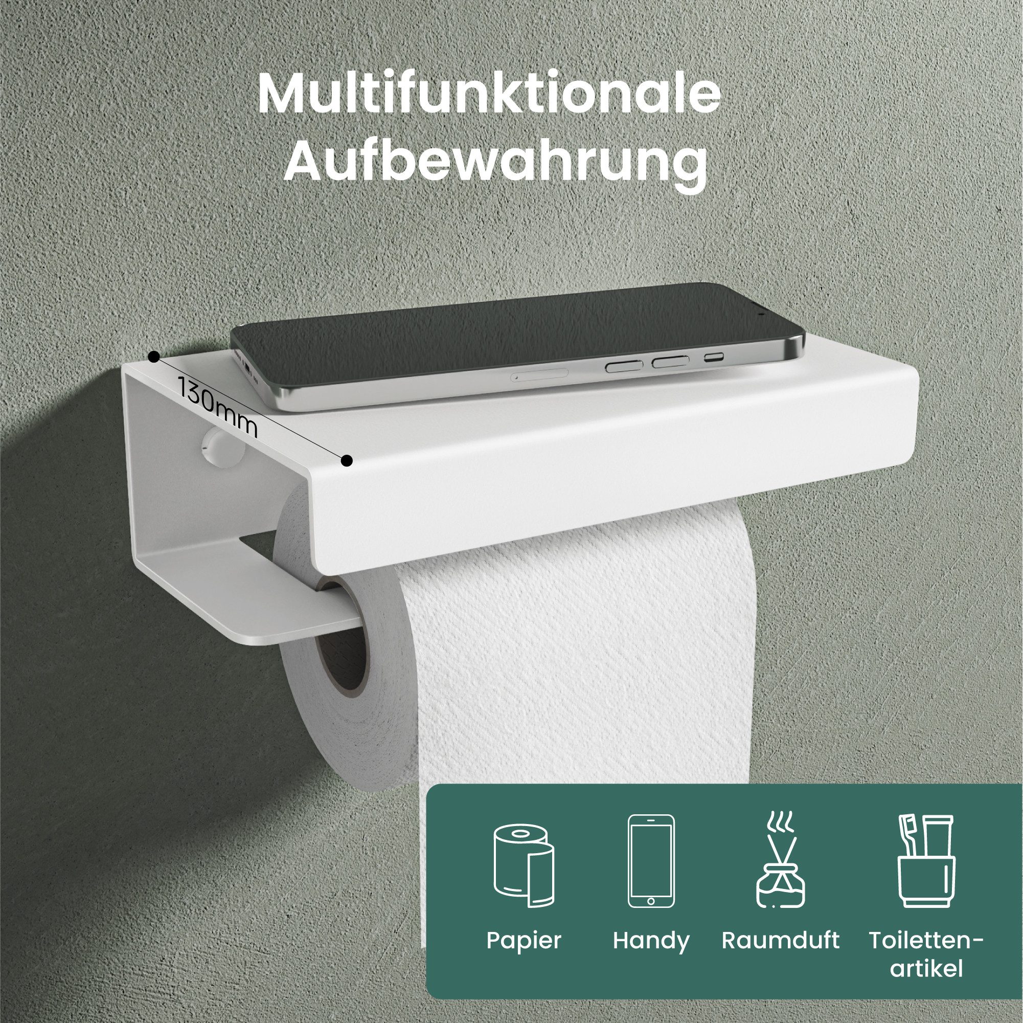 Mai & Mai Toilettenpapierhalter WC-Papierhalter mit Ablage aus Aluminium L-Form Lino-05, Anti-Fingerabdruck Einzigatige L-förmige Materialstruktur – Bild 4 von 5