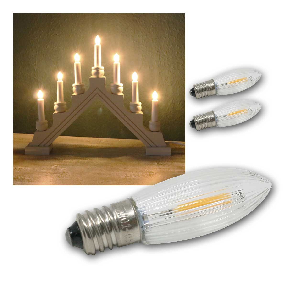 STAR TRADING LED-Leuchtmittel E10 Filament Riffel-Kerze 3er Set, 14-55V AC, ww, warmweiß