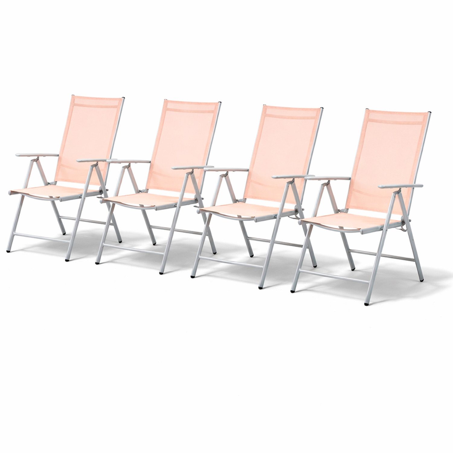 Mojawo Armlehnstuhl 4er Set Garten Klappstuhl Aluminium - Textilen Silbergrau/Beige