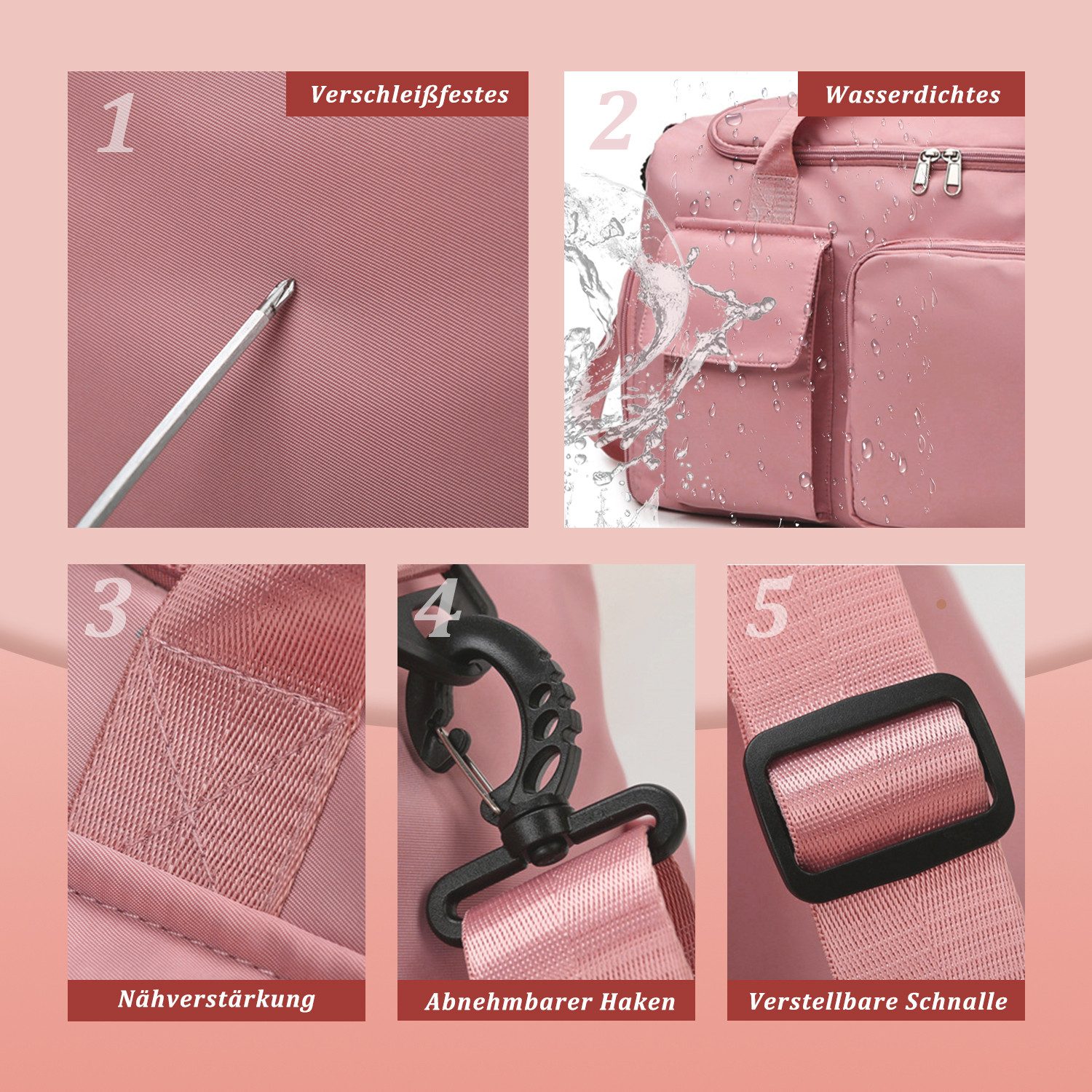 inschimmer Reisetasche Reisetasche Weekender Sporttasche mit Schuhfach Wasserdicht für Damen