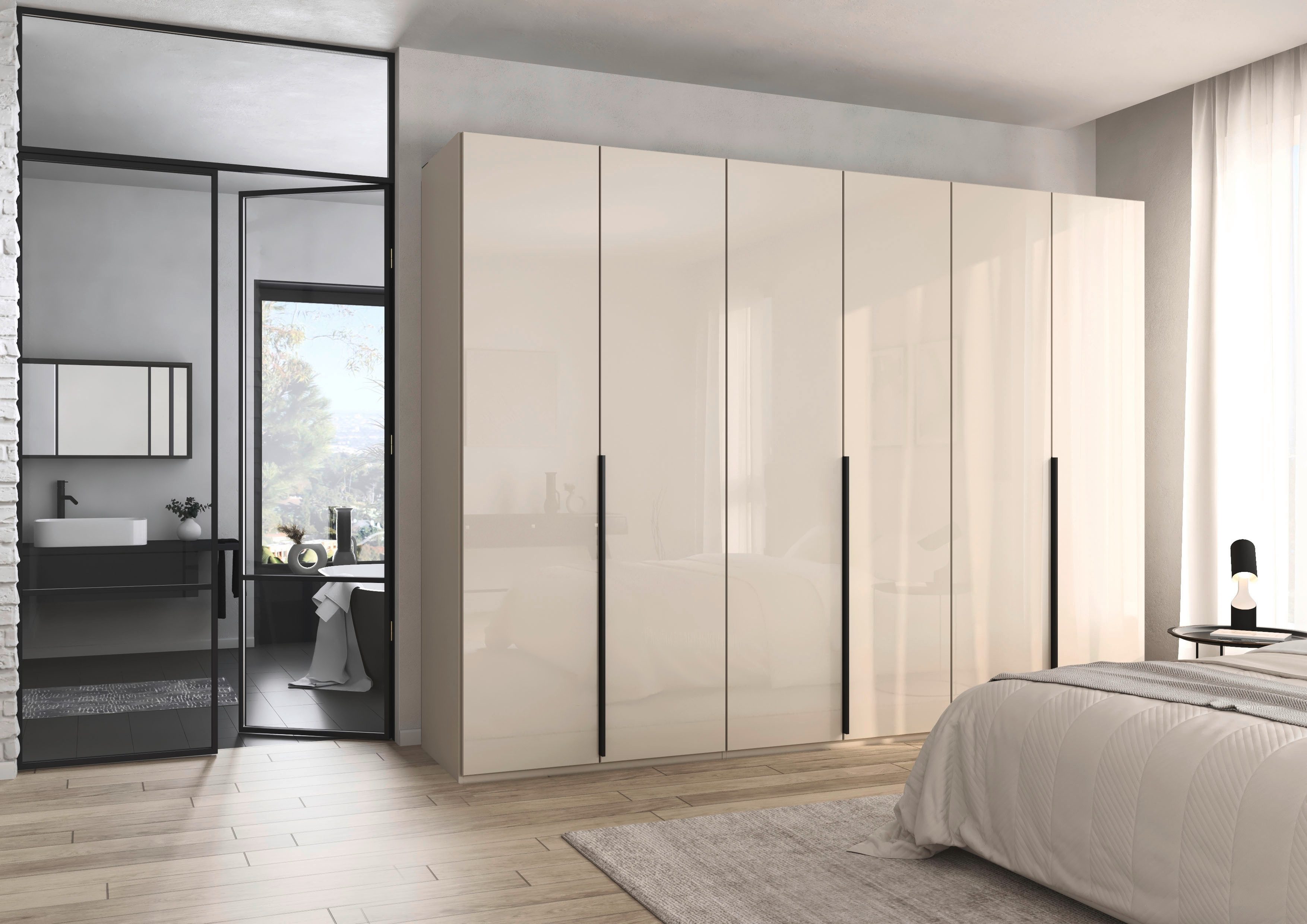 rauch Drehtürenschrank Kleiderschrank Schrank Garderobe Wäscheschrank BESTSELLER MONTCLAR (3 Ausstattungen BASIC/CLASSIC/PREMIUM (SOFT-CLOSE), Breiten 201-400 cm) Front in Glas/Hochglanz/Dekor/Grauspiegel in 5 Breiten MADE IN GERMANY