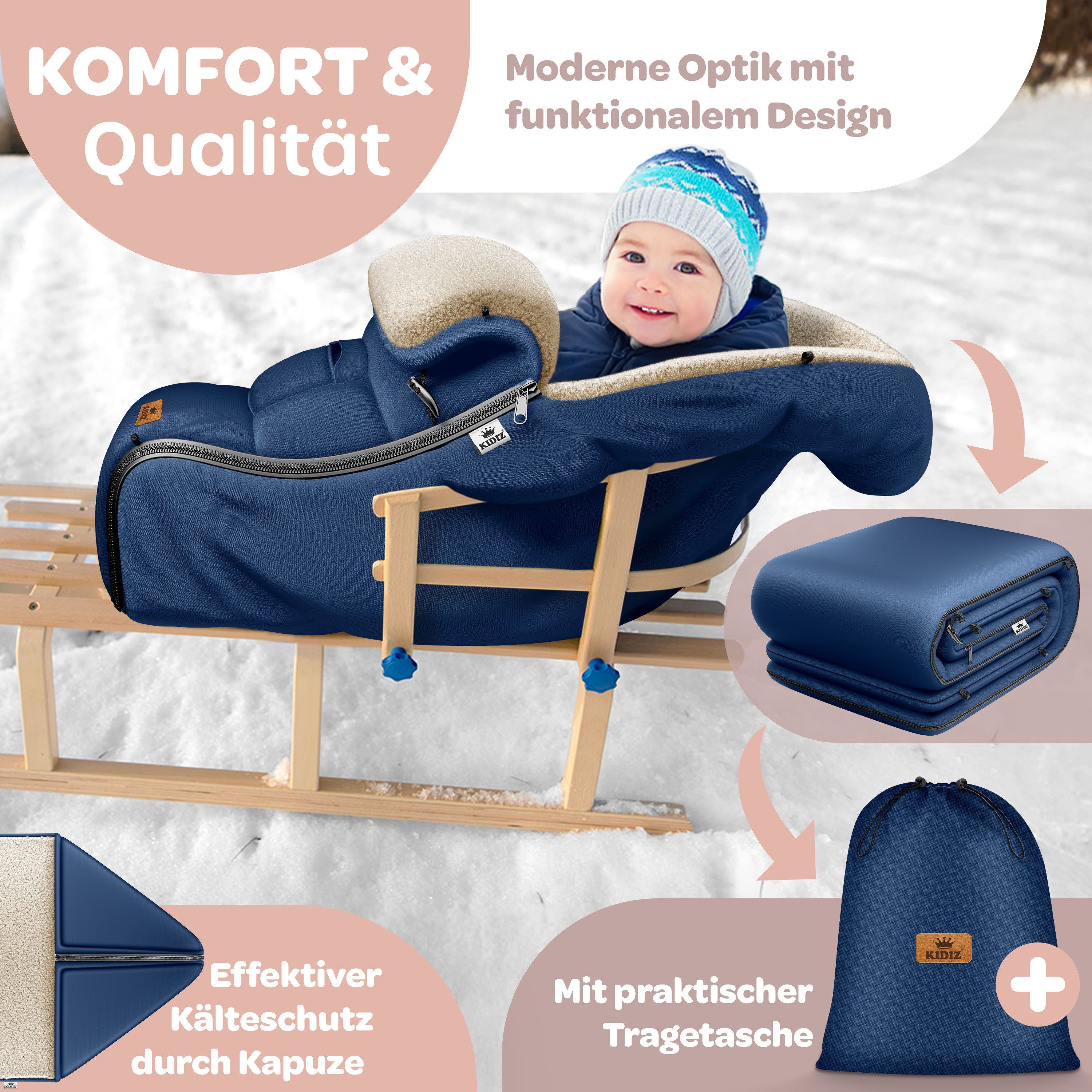 KIDIZ Fußsack Winterfußsack gefüttert, mit weichem Fleece gefüttert, für Kinderwagen, Autositz & Buggys – Bild 4 von 5
