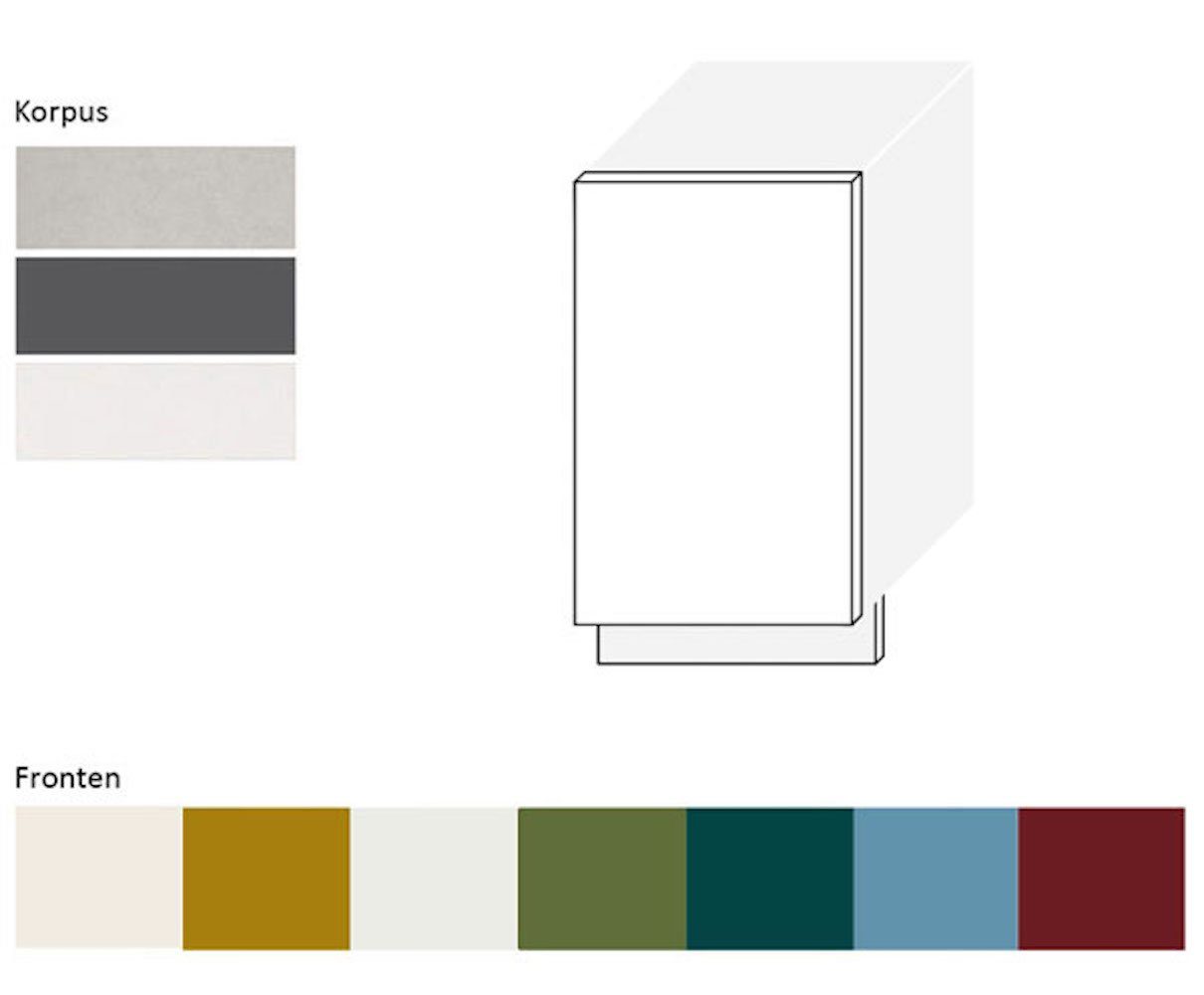 6025 matt und Rimini, Sockelblende Feldmann-Wohnen 45cm Front- vollintegriert Sockelfarbe farngrün RAL wählbar