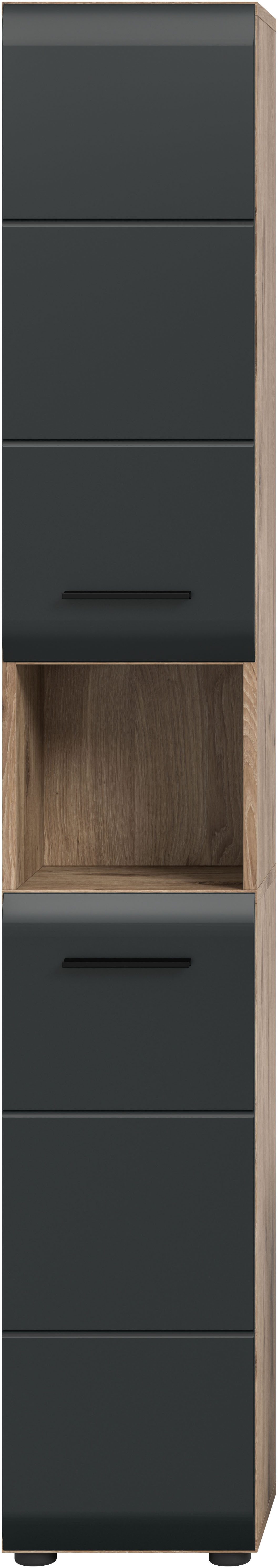 welltime Stauraumschrank FLORENZ, Höhe 185cm, 2 Türen, 7 Fächer, 4 Einlegeböden (1-St., TOPSELLER) Florenz, Badschrank Hoch Nox Oak NB, 185 cm Höhe – Bild 3 von 5