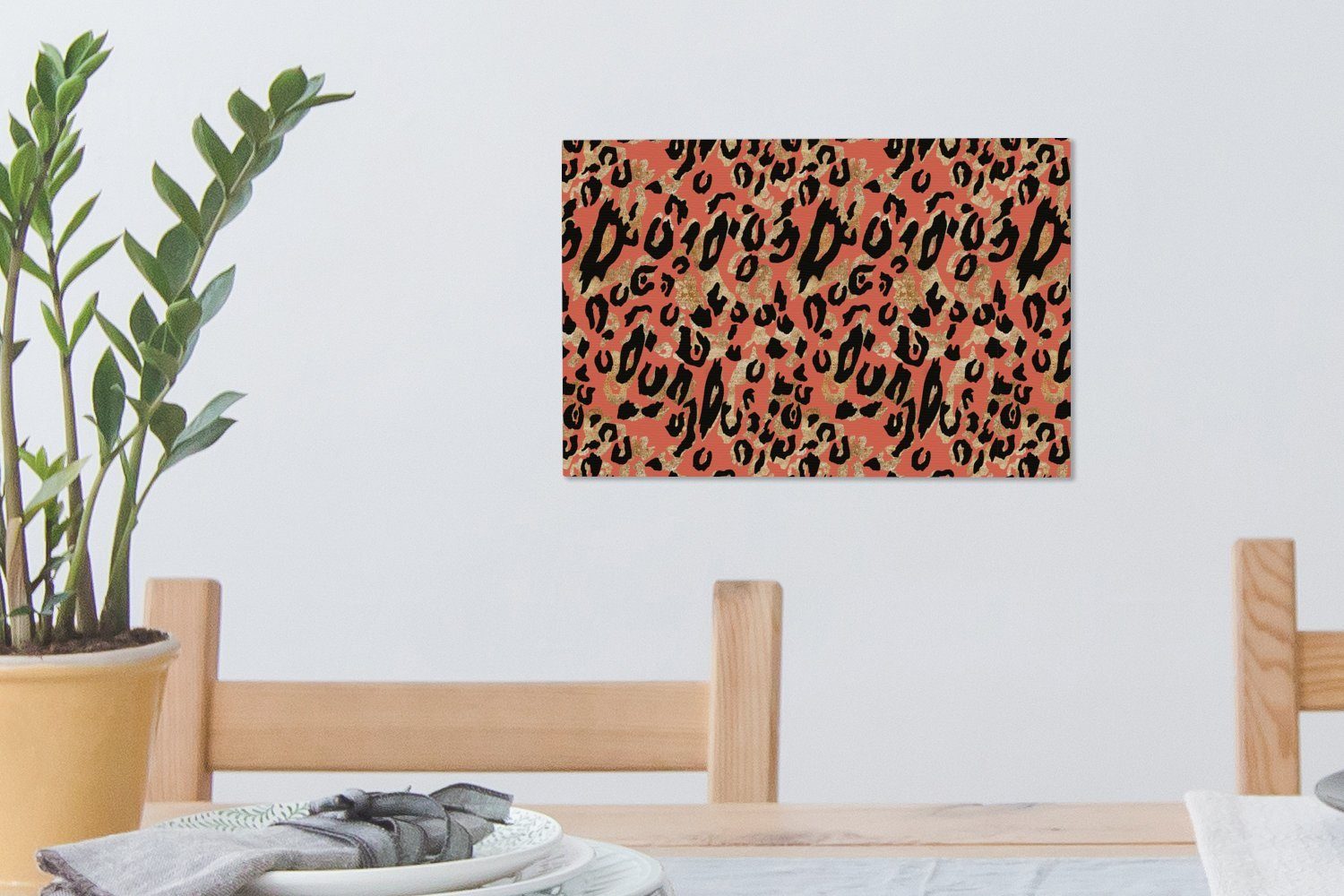OneMillionCanvasses® Leinwandbild Pantherdruck - Muster (1 Wanddeko, - 30x20 St), Aufhängefertig, Wandbild Rosa, Leinwandbilder, cm