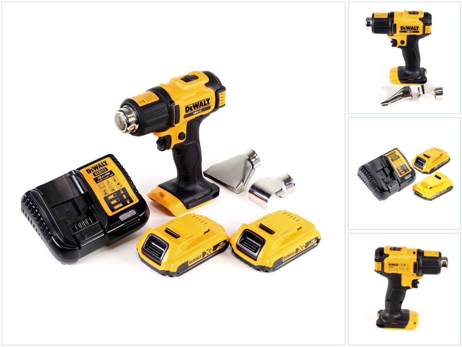 DeWalt Heißluftgebläse DCE 530 D2 Akku Heißluftpistole 18V 530°C + 2x Akku 2,0Ah + 1x Lader+