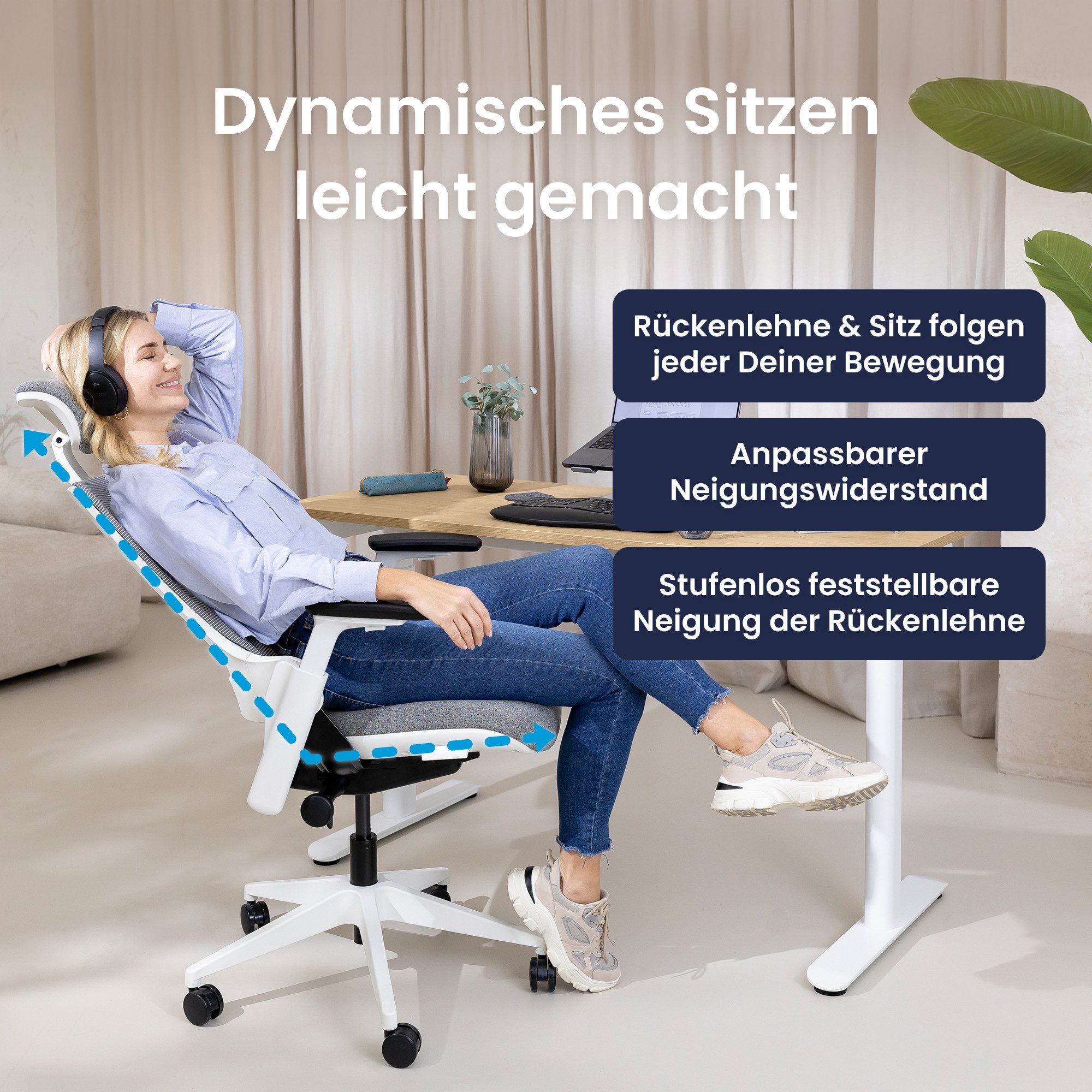 Ergotopia Bürostuhl ergonomischer Schreibtischstuhl NextBack, Drehstuhl mit 3D Armlehnen & verstellbarer Kopfstütze – Bild 4 von 5