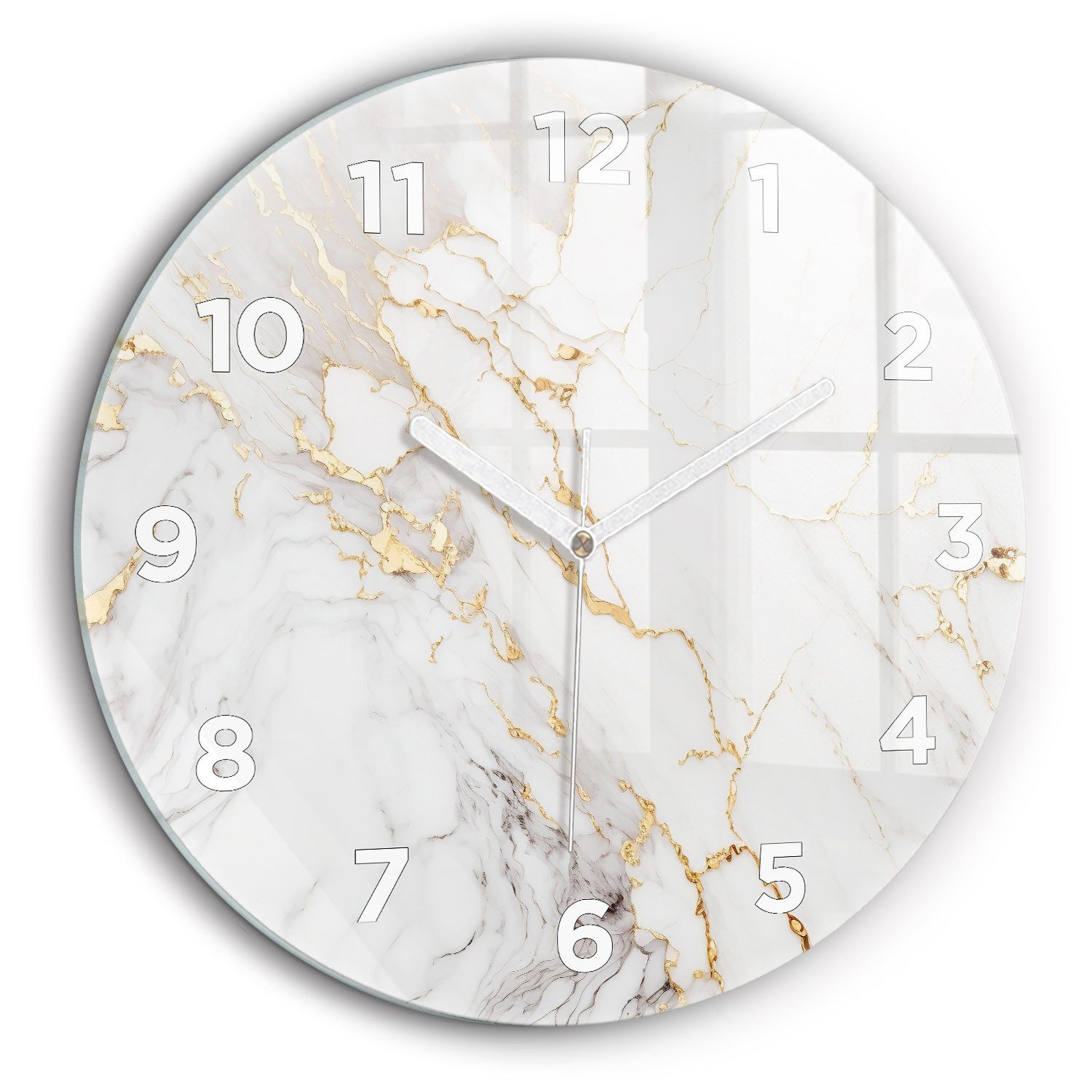 Tulup Wanduhr Glasuhr Marmor Dekorative Runde Uhr aus Gehärtetem Glas Glaswanduhr