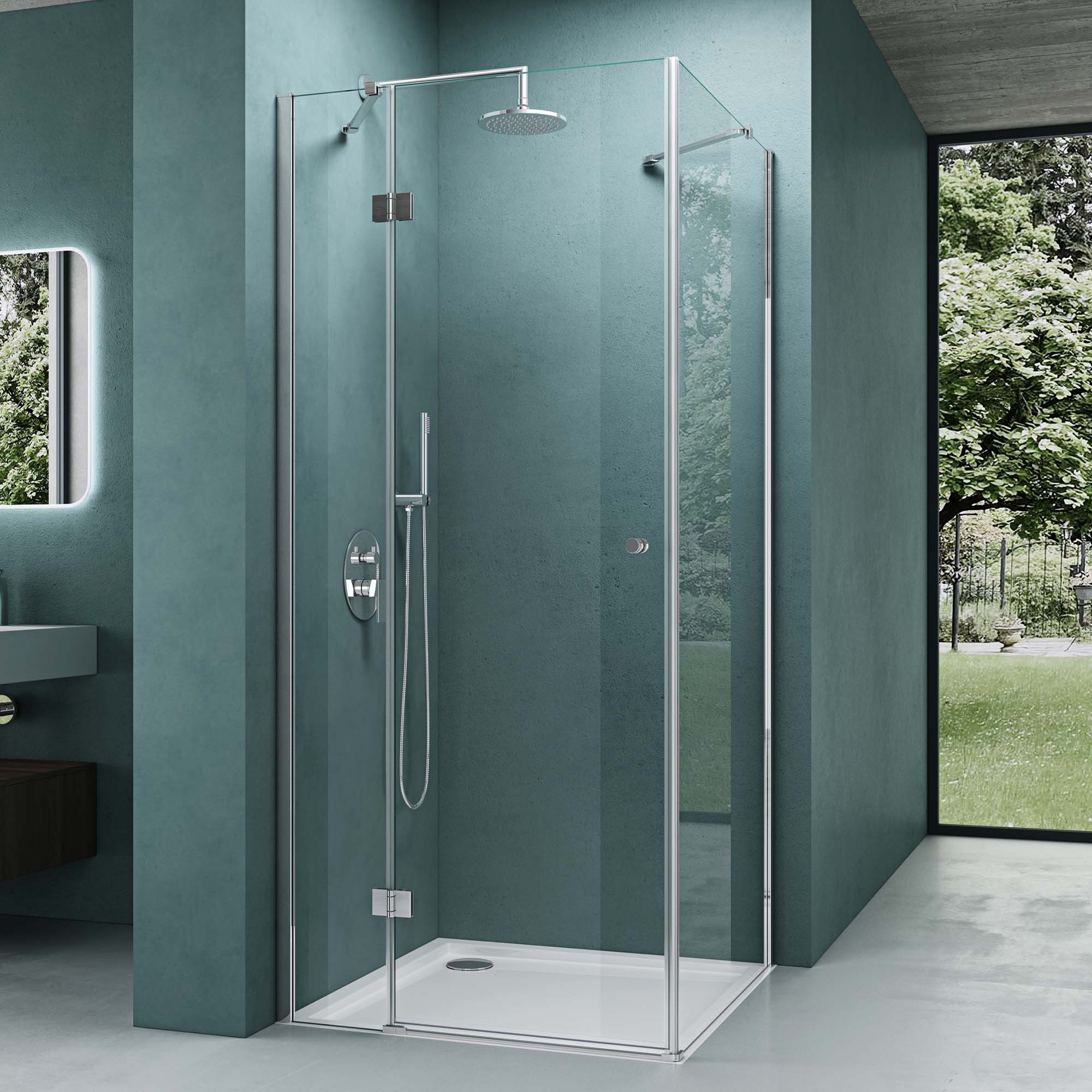 Mai & Mai Eckdusche Duschkabine Duschabtrennung 6mm ESG inkl. NANO Klarglas H:190cm R05K, BxT: 80x70 cm, Einscheibensicherheitsglas, ebenerdiger Einbau möglich