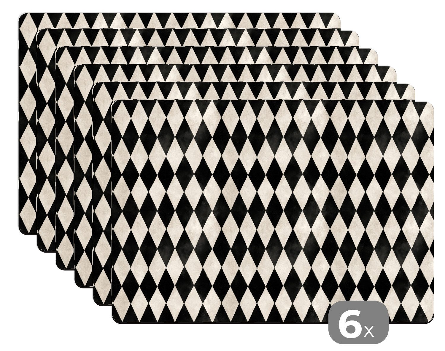 MuchoWow Platzset Klassisch - Muster - Schwarz, (6-St), Platzsets, Tischset, Abwaschbar, Tischsets, Platzdeckchen