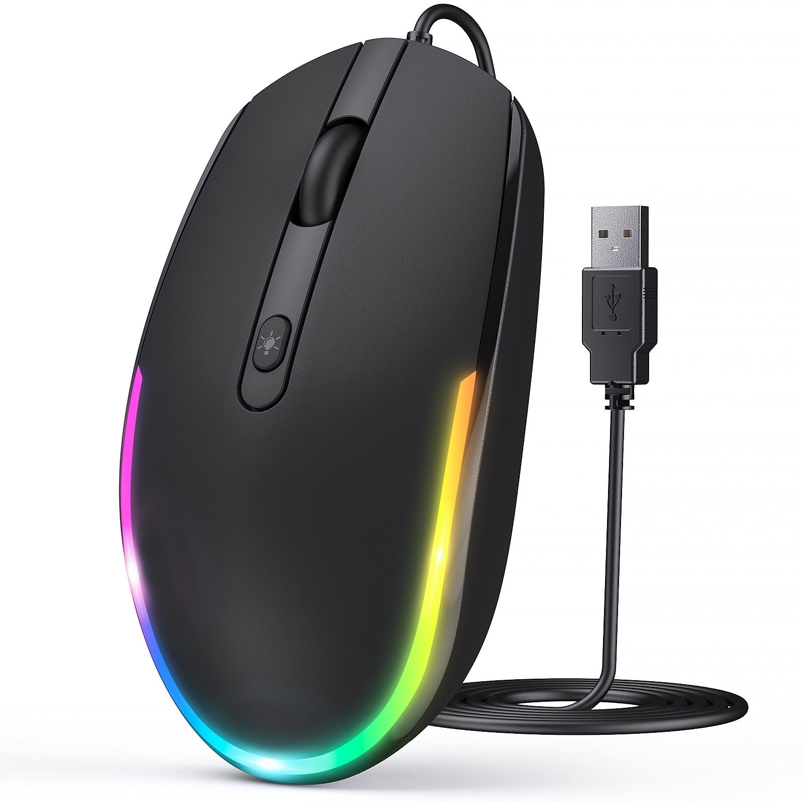 Seenda 201 Maus mit Kabel 1600 DPI USB Maus Kabelgebunden für Laptop/PC Maus (kabelgebunden, DPI 1600, optisch, Plug&Play, Beleuchtet)