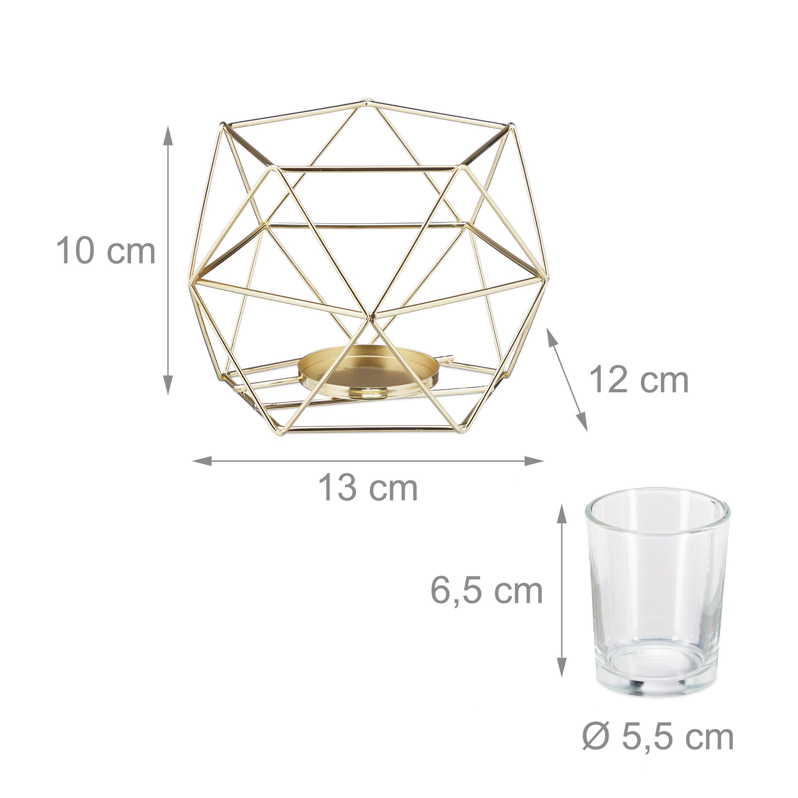 Teelichthalter Set, im 2er relaxdays Gold Teelichthalter Geometrischer