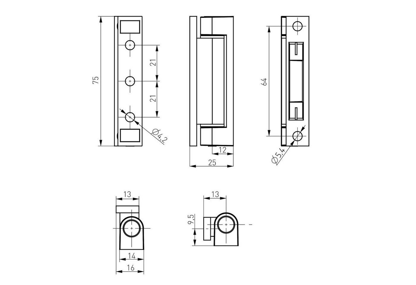 Thumbnail - SO-TECH® Fensterbeschlag Fensterband Metall 75 x 25 x 16 mm, bis 40 kg (1 St), dunkelbraun