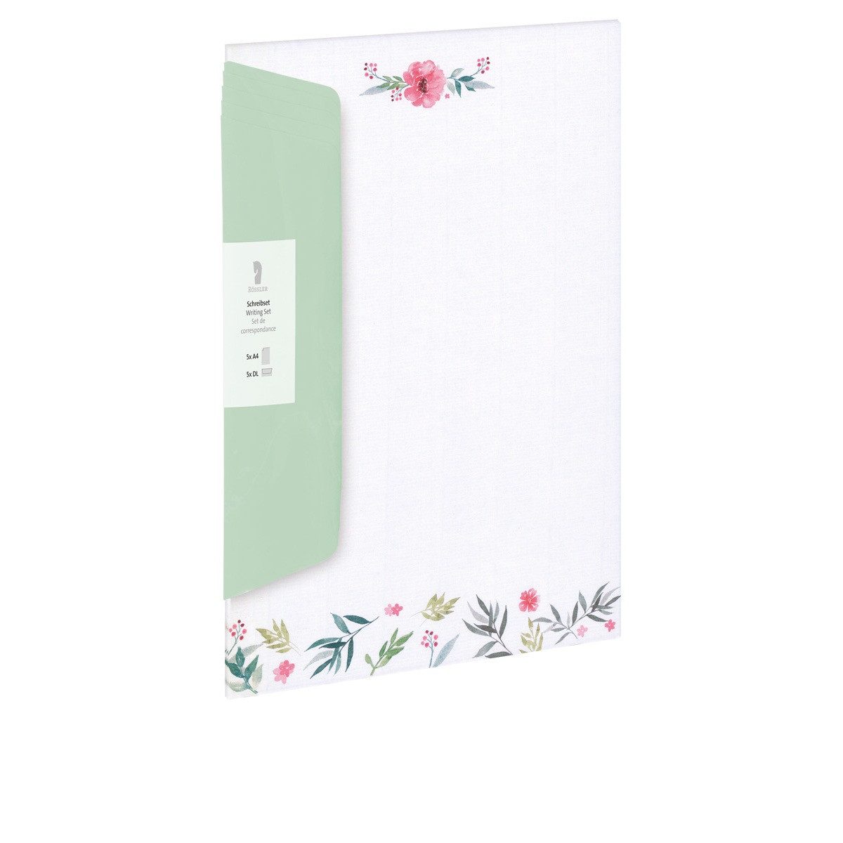 Rössler Briefpapier RÖSSLER Briefpapier Set Blossorn 5 Blatt/5 Briefumschläge DIN A4