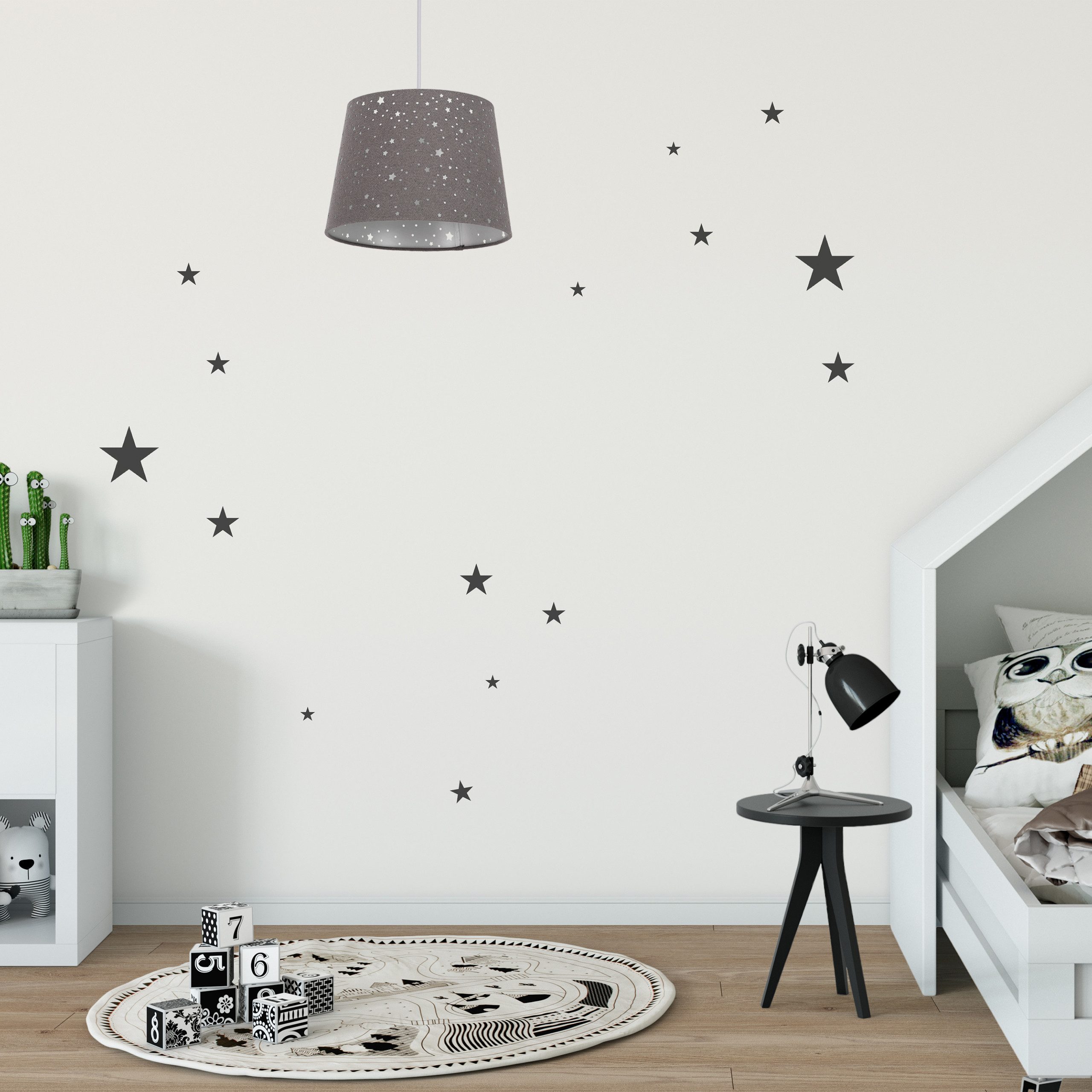 relaxdays Pendelleuchte Kinderzimmerlampe Sterne, grau