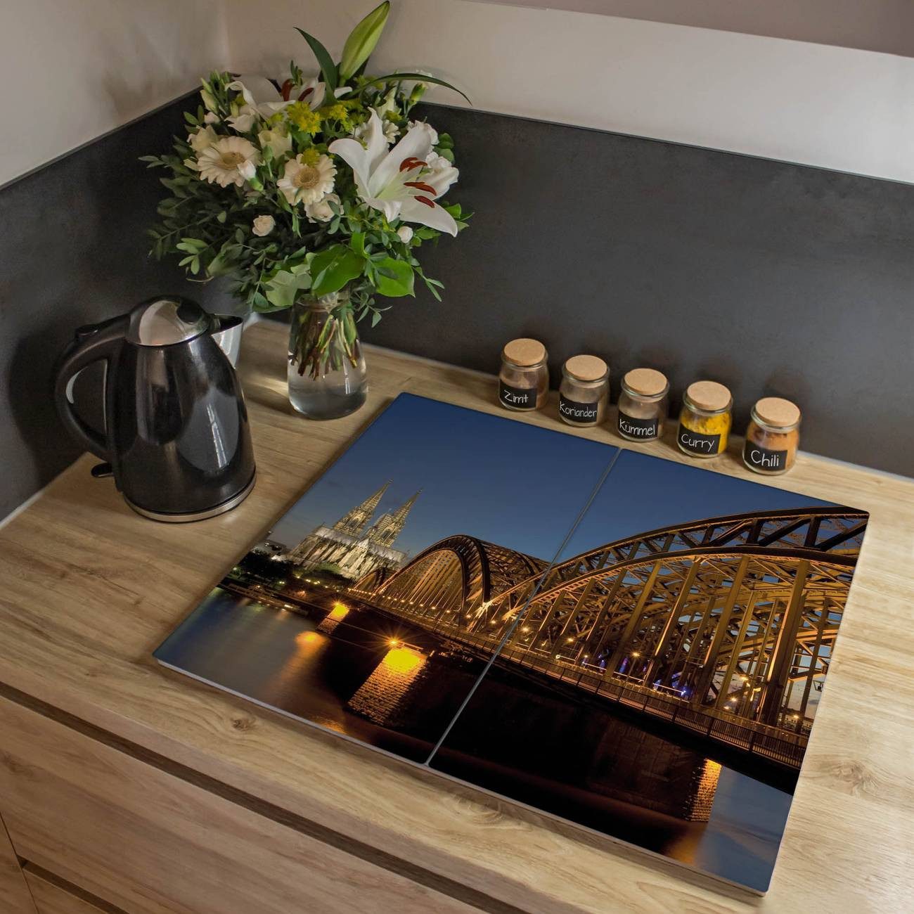 banjado Herd-Abdeckplatte Glas Köln, (gehärtet, 2 tlg., inkl. selbstklebende Gummifüßchen)