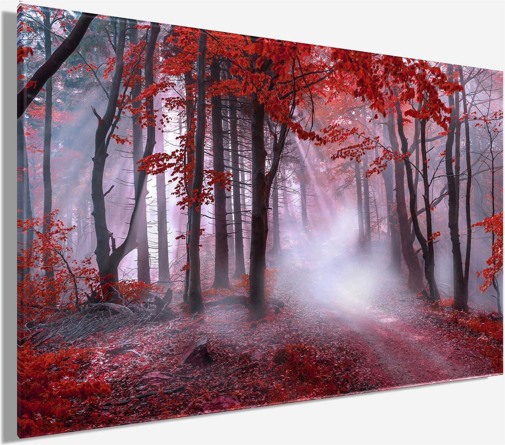 Bönninghoff Leinwandbild Wandbild NEBEL IM ROTEN WALD 78x118 cm – Leinwandbild Keilrahmen Deko, Natur, Wald, mystischer Wald (1 St), auf Keilrahmen gespannt – Bild 3 von 5