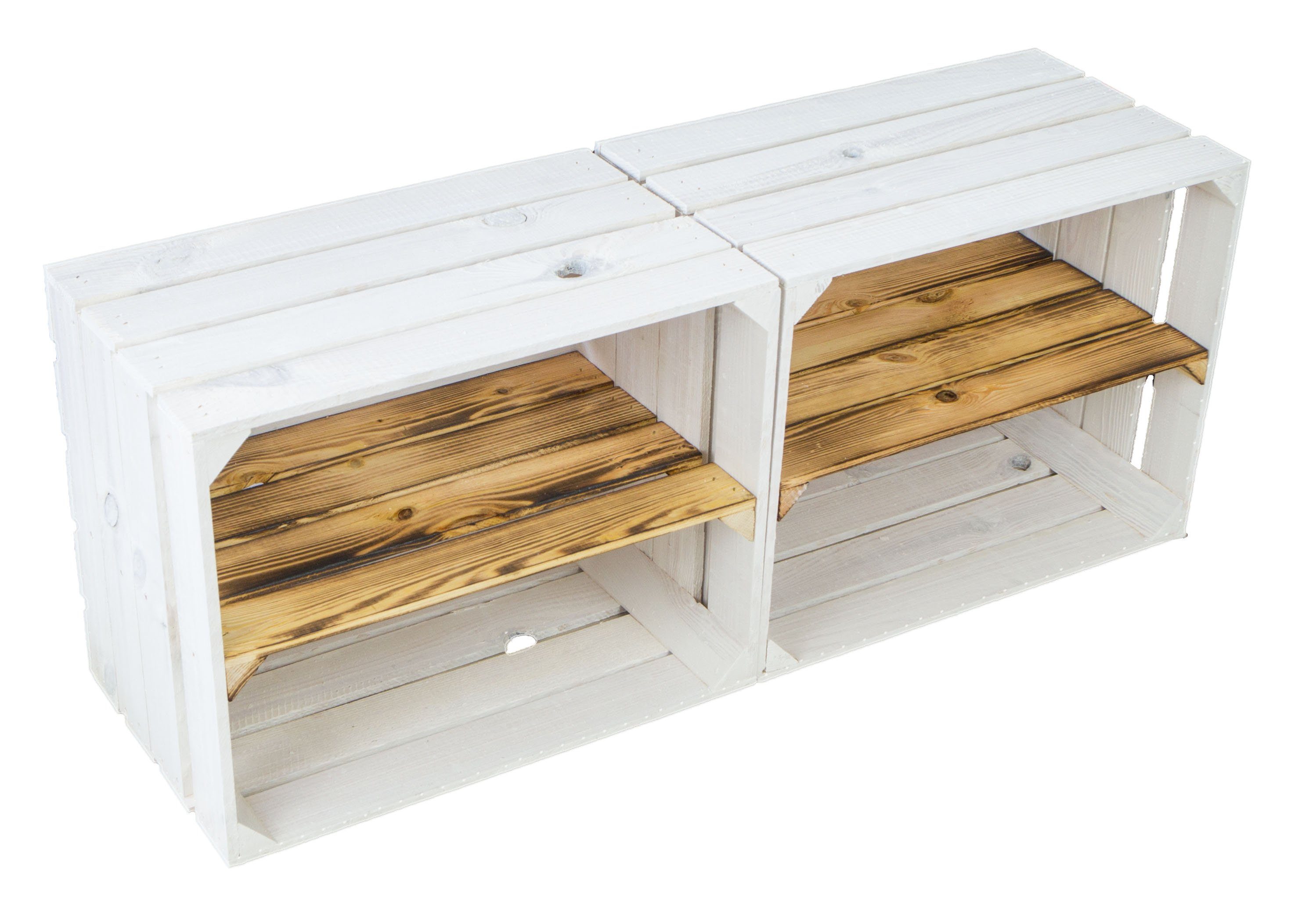 Kistenkolli Altes Land Allzweckkiste 2er set Johanna weiss mit Mittelbrett geflammt LÄNGS (Spar-Set, 2er Set)