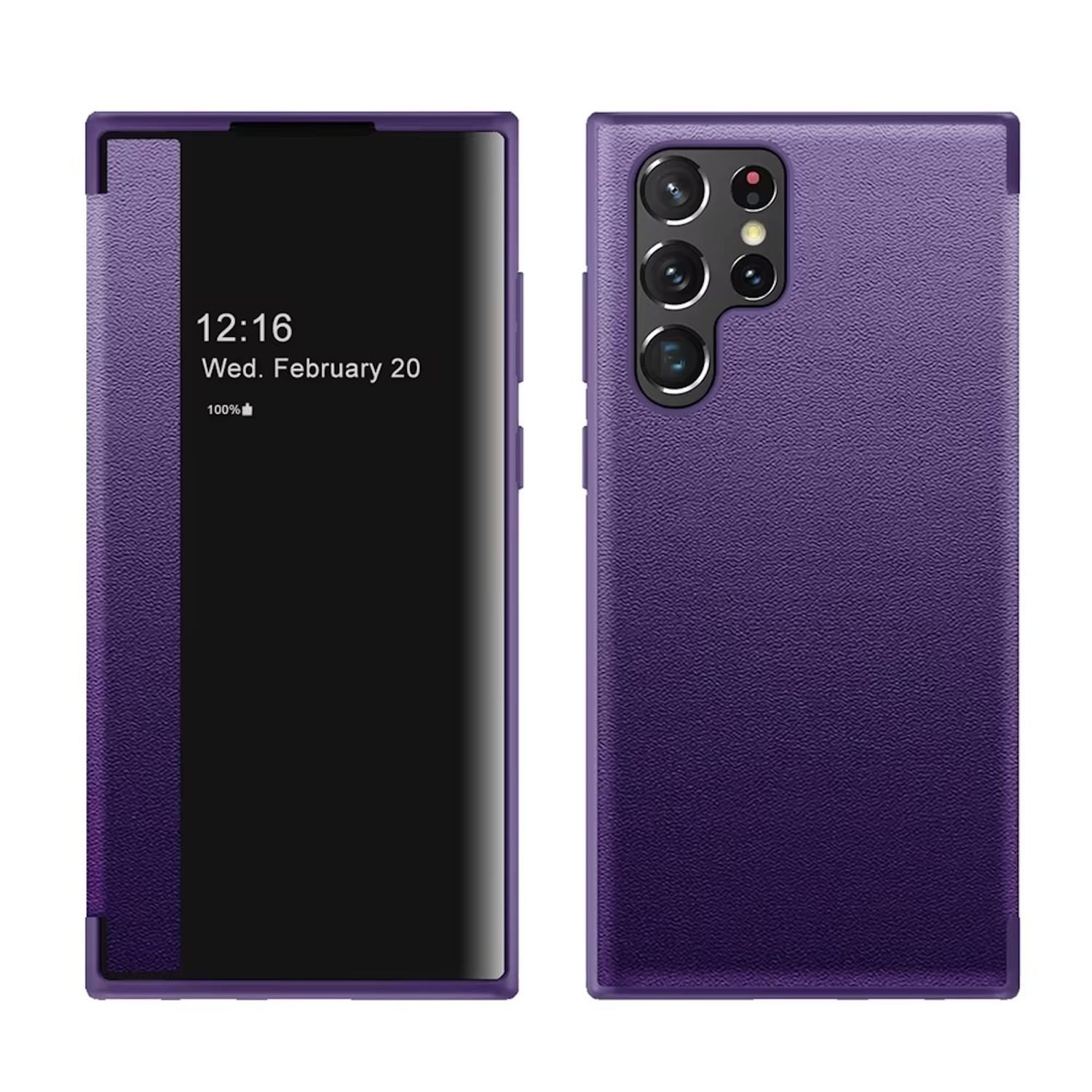 Wigento Handyhülle Für Samsung Galaxy S25 Ultra 5G Mirror View Smart Cover Hülle Lila, Spiegelansicht, Sichtfenster, Kratzschutz