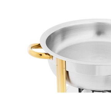 Royal Catering Speisenwärmer Chafing Dish - rund -goldakzente - 4,5 L - 1 Brennstoffzelle