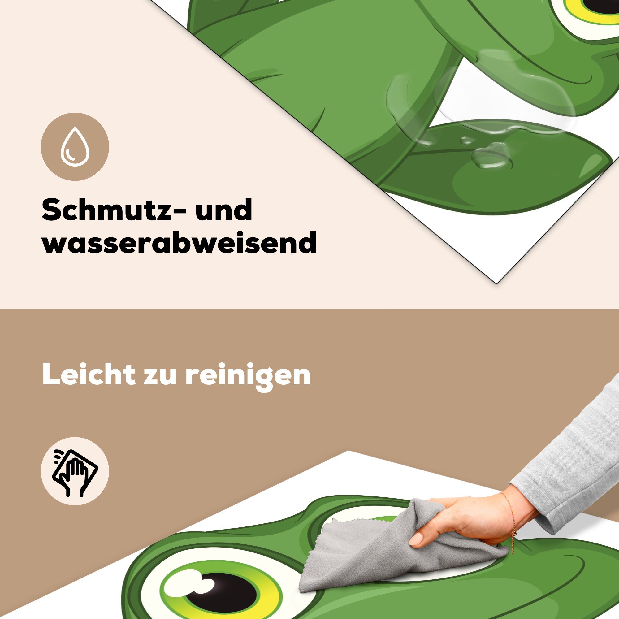 MuchoWow Frosch - Vinyl, Ceranfeldabdeckung, 78x78 cm, Herdblende-/Abdeckplatte - Lustig (1 küche für tlg), Arbeitsplatte Weiß,