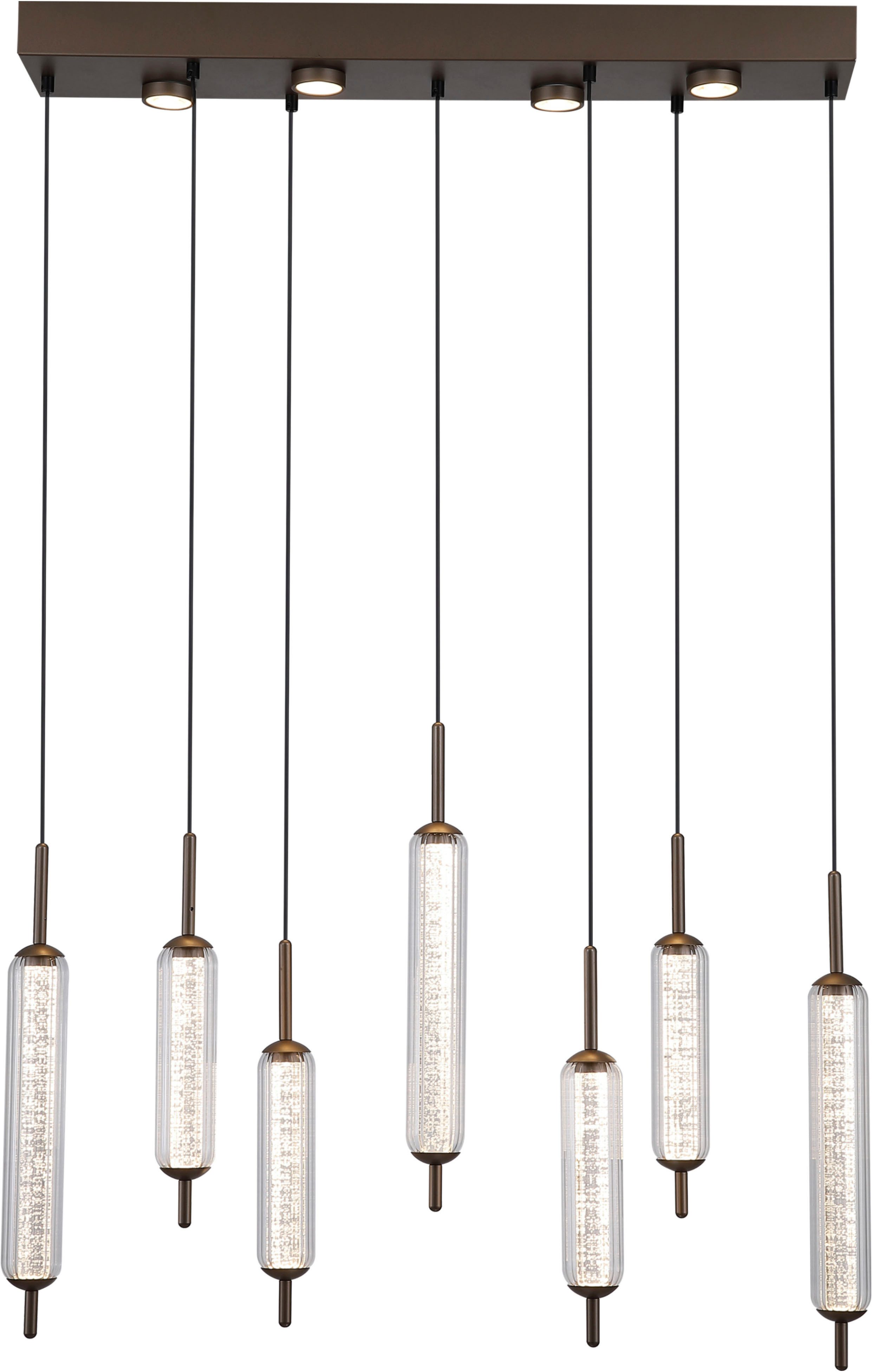 Searchlight LED Pendelleuchte Cattail 7Lt LED-Pendellampe aus Latte-Metall mit klarem Glas, LED fest integriert