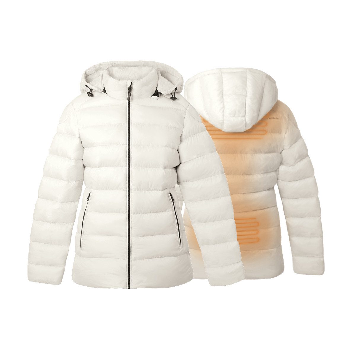 30seven Steppjacke beheizte Steppjacke Slim Fit mit verstellbarer Kapuze - Taupe 5V Set inkl. 2 Powerbanks & Ladegerät
