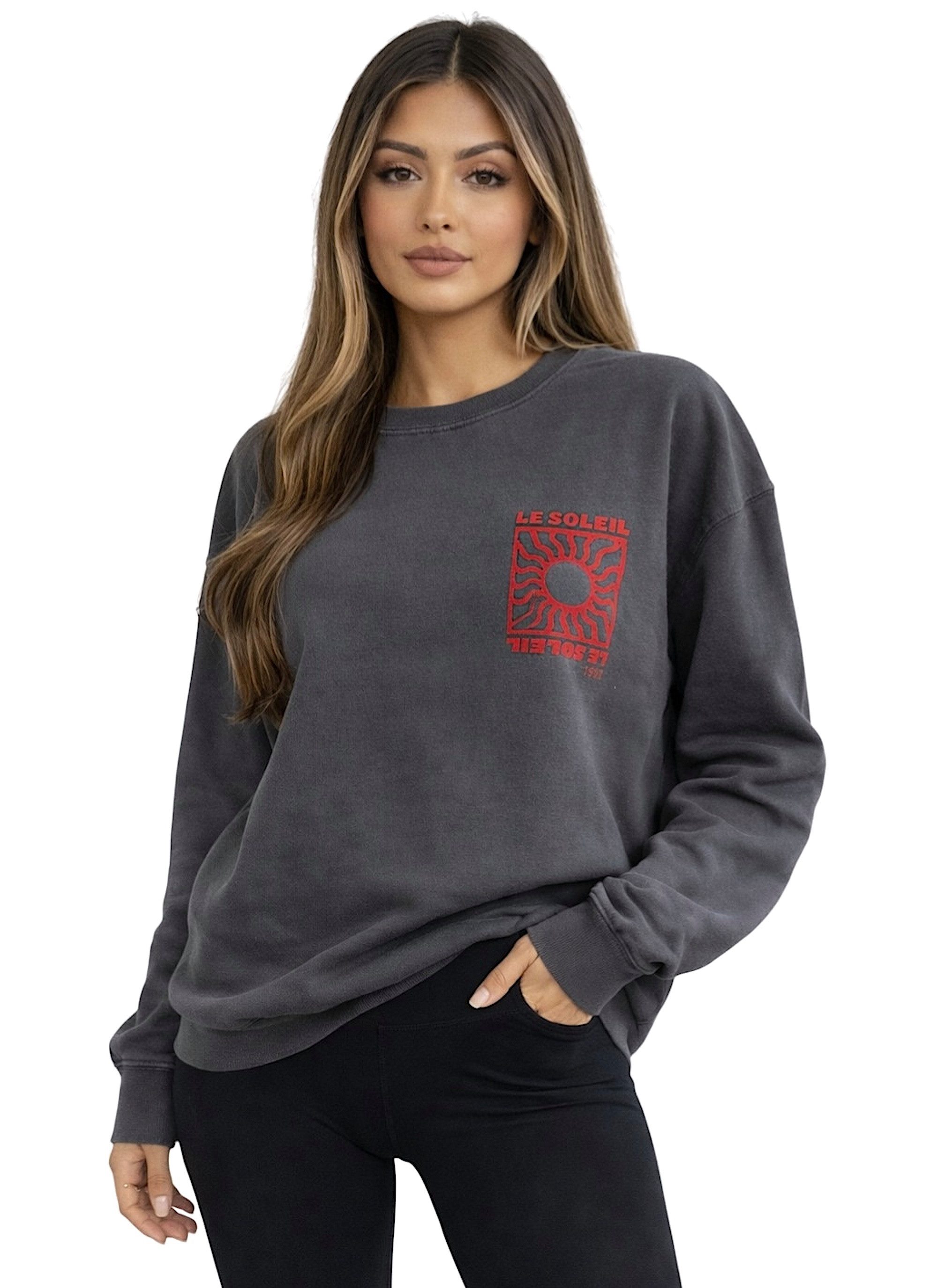 Worldclassca Longsweatshirt Worldclassca Oversized Sweatshirt "LE SOLEIL" Print Langarm Pullover Neue Kollektion - Stilvolle und gemütliche Casual Mode für Damen