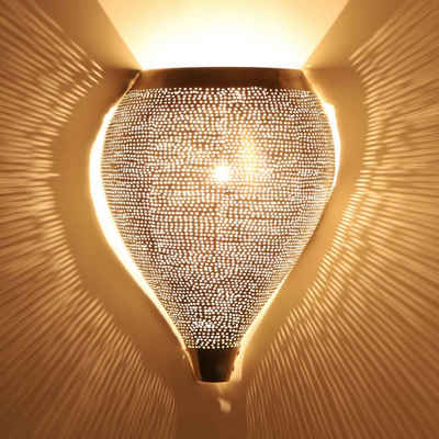 Casa Moro Wandleuchte Orientalische Wandlampe Kassim Silber 29x21 cm (H/B), Wandbeleuchtung aus Metall, handgefertigt, Kunsthandwerk aus Marrakesch Wand-Dekoration, AWL960