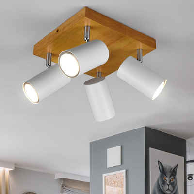 etc-shop LED Deckenspot, Leuchtmittel nicht inklusive, Deckenleuchte Spotleuchte Holz Deckenlampe Wohnzimmerleuchte weiß, mit
