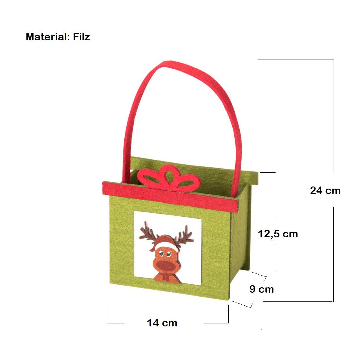 Macosa Home Geschenkbox Geschenktasche Weihnachten Nikolaus Filz Geschenkverpackung (Rentier Christbaum rot grün, 2 St., 14 x 9 x 24 cm), mit Henkel Advent wiederverwendbar Verpackung