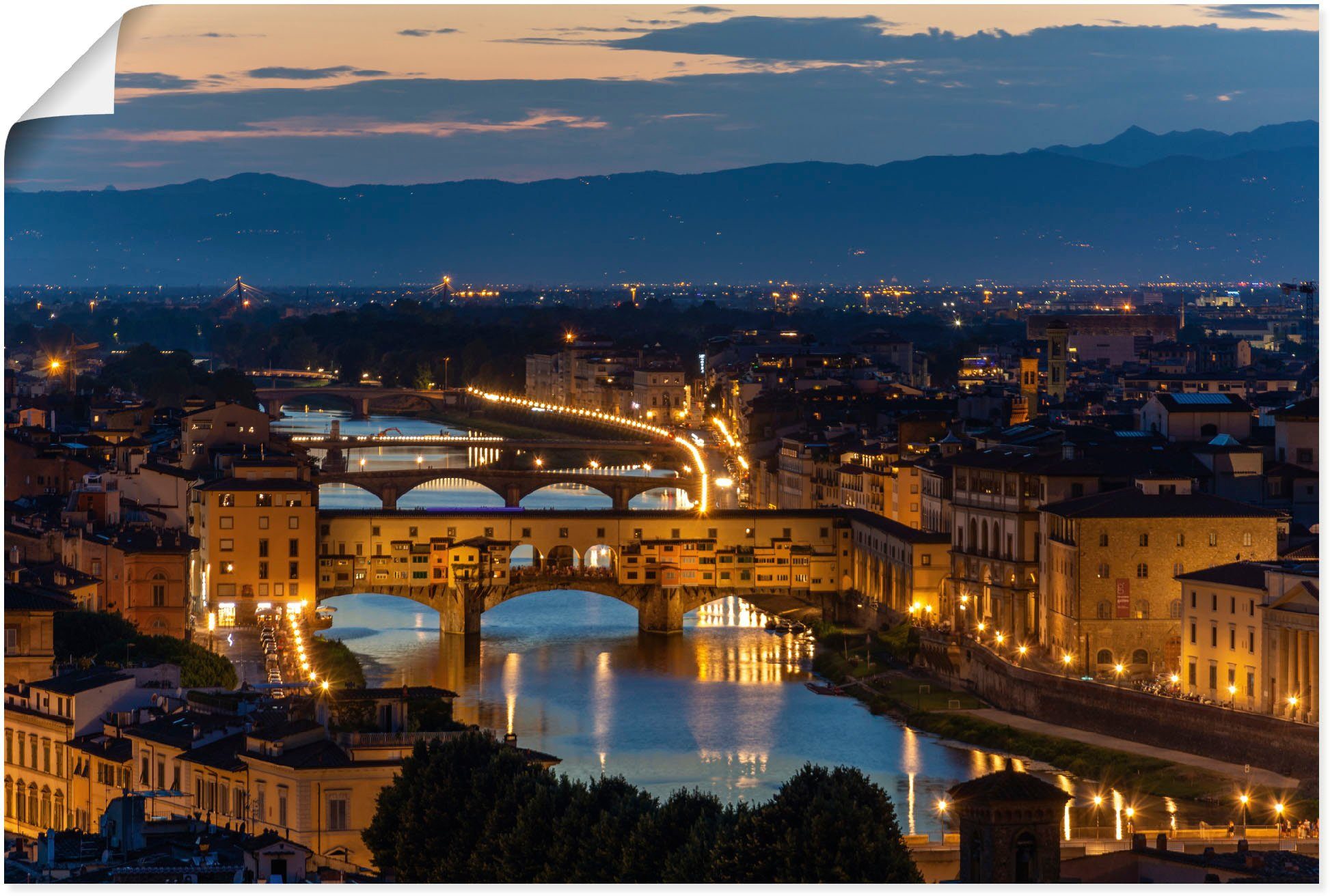 Ponte in Leinwandbild, Wandbild Alubild, Poster Größen Arno Wandaufkleber dem oder als versch. (1 Florenz Artland St), in Vecchio Florenz, über Brücke