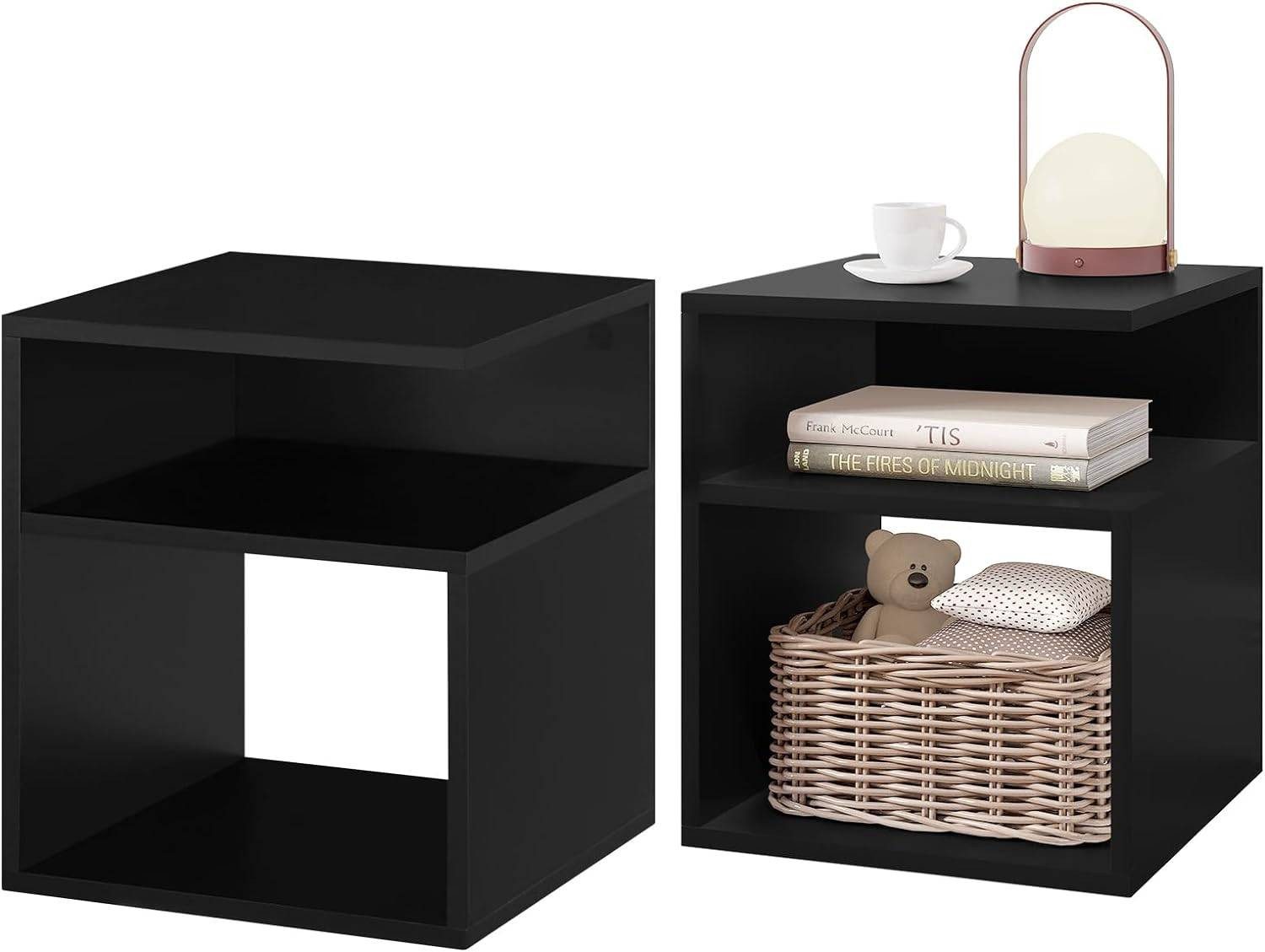 EUGAD Nachttisch (2-St., Set), Beistelltisch mit 2 offene Fächer