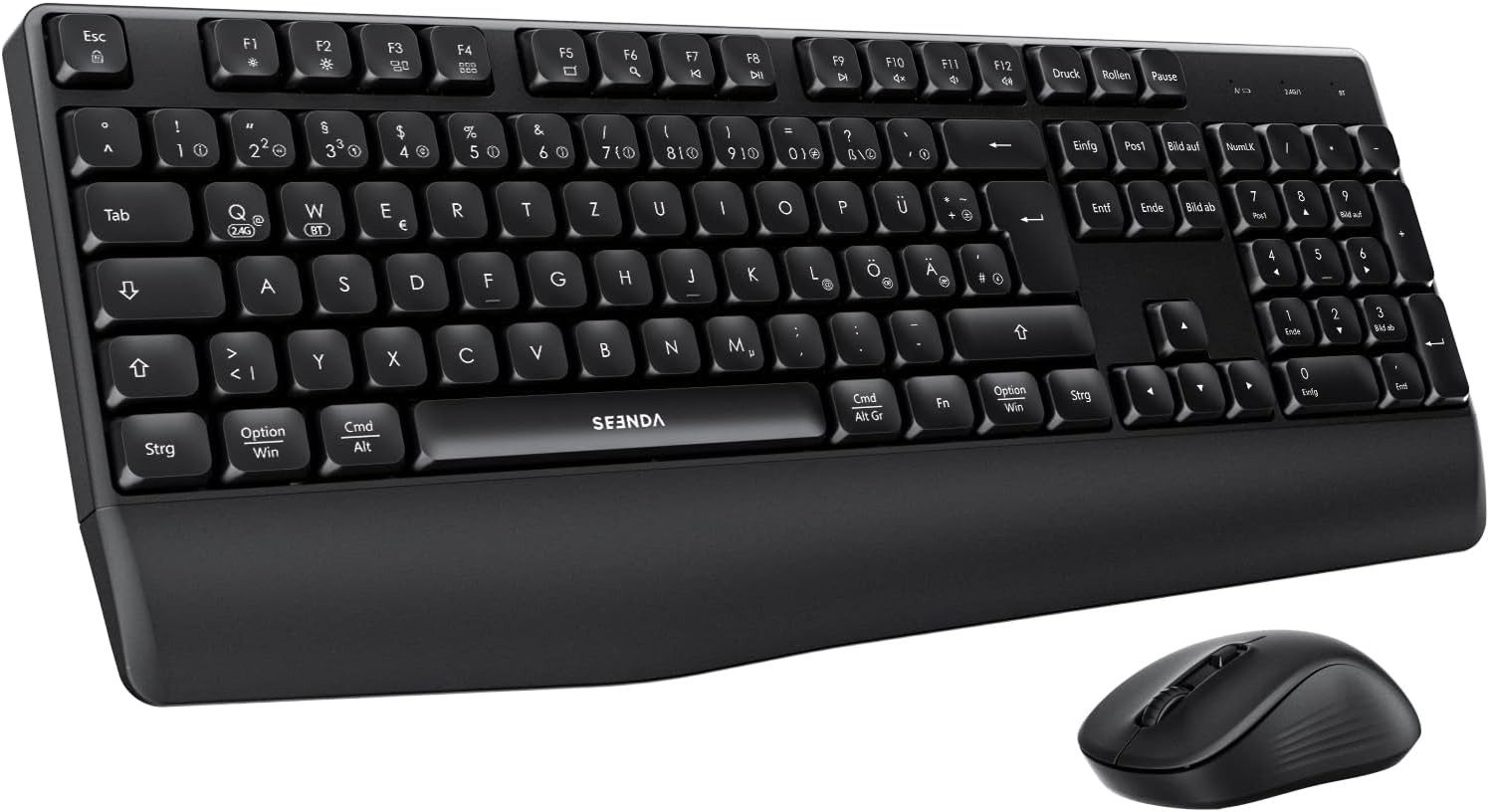 Seenda Bluetooth Tastatur Maus Set Kabellos Ergonomisch Tastatur- und Maus-Set, (für Mac OS/Windows PC-Computer Laptops), 2,4 G USB/Bluetooth Multi-Gerät Ergonomisch