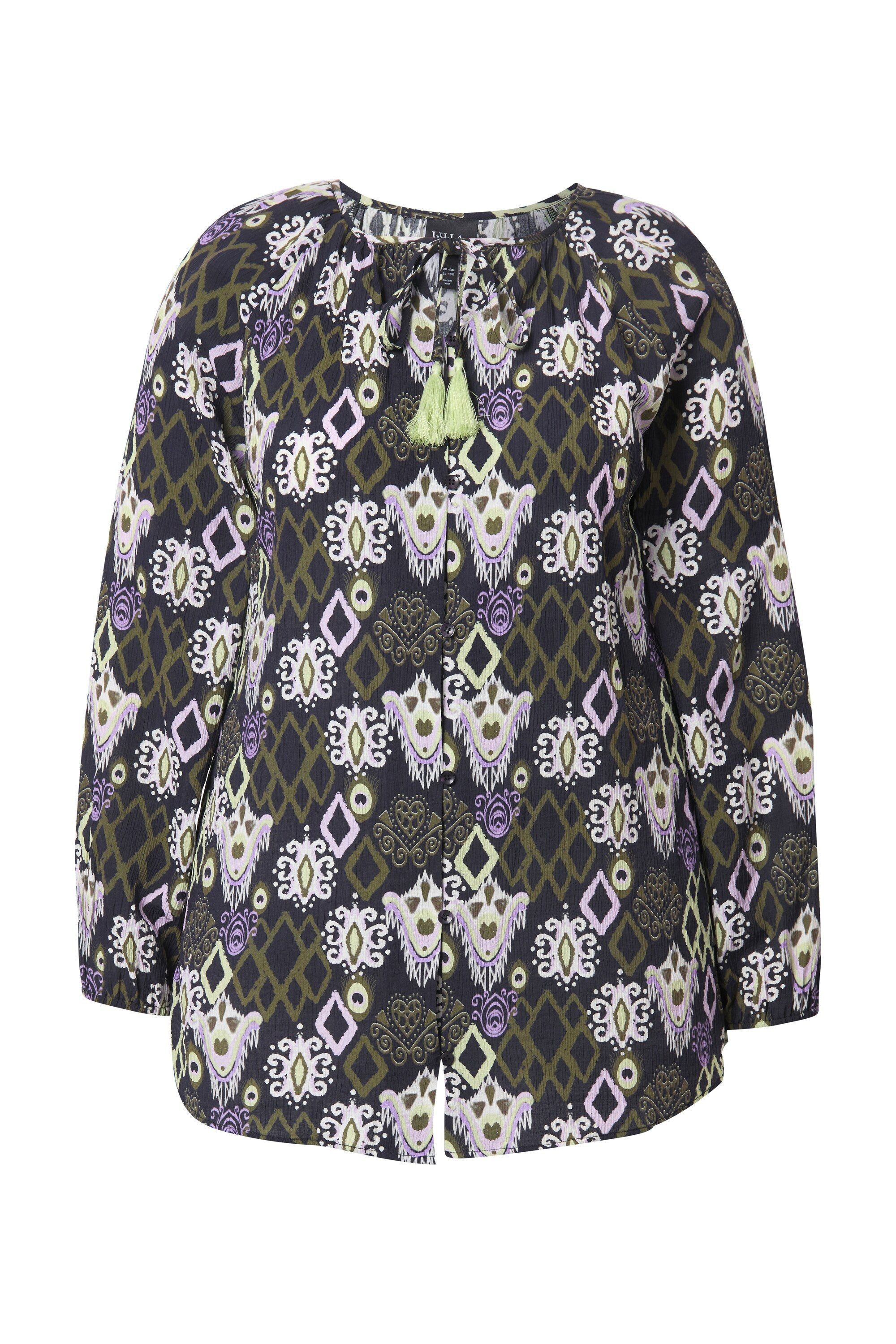 Longbluse Bluse Quastenband Rundhals Langarm