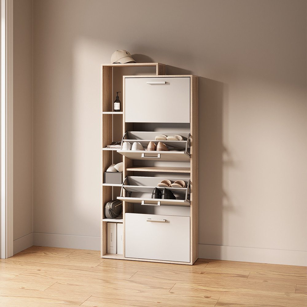 Livinity® Schuhkipper Ortello, Weiß/Sonoma/Sonoma, 80 x 166.1 cm mit 4 Fächern (1 St)