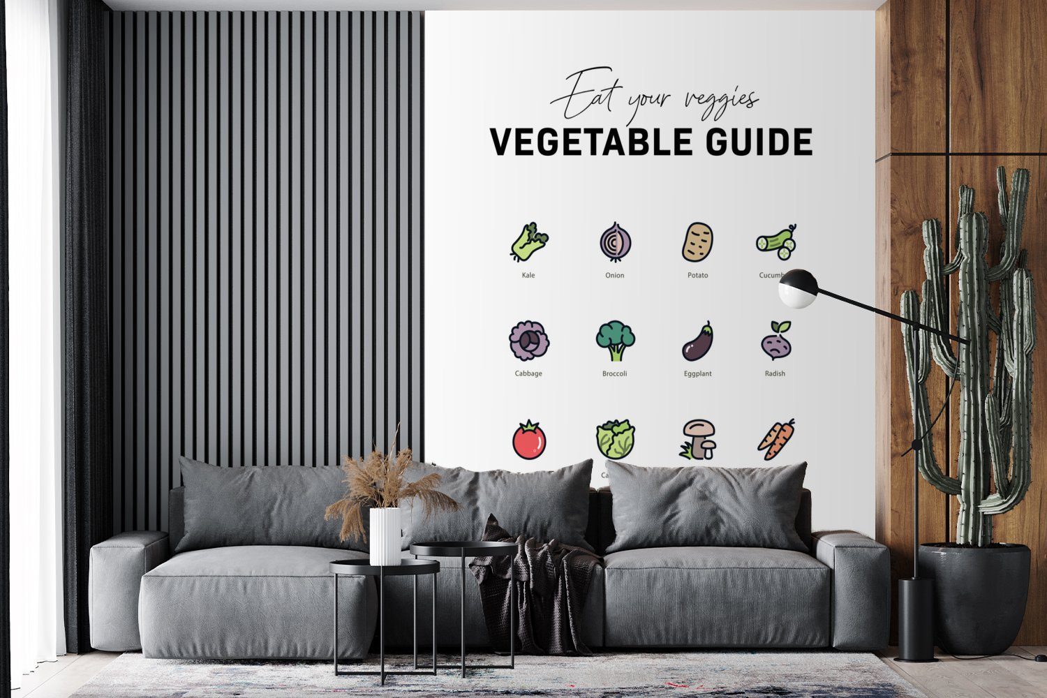 Gemüse Lebensmittel, - Küche Wandtapete (4 Montagefertig St), Wohnzimmer, Fototapete Matt, für MuchoWow Tapete bedruckt, - Vinyl