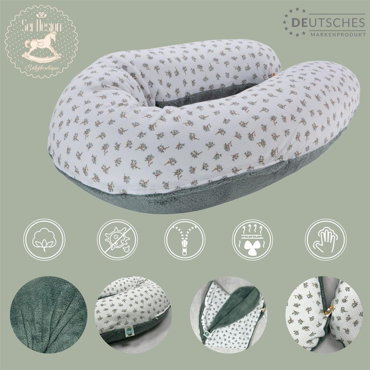 Bezug, SEI Schwangerschaftskissen 100% mit Kuschelnest Design Seitenschläferkissen Babynestchen Stillkissen XXL, Baumwolle Musselin