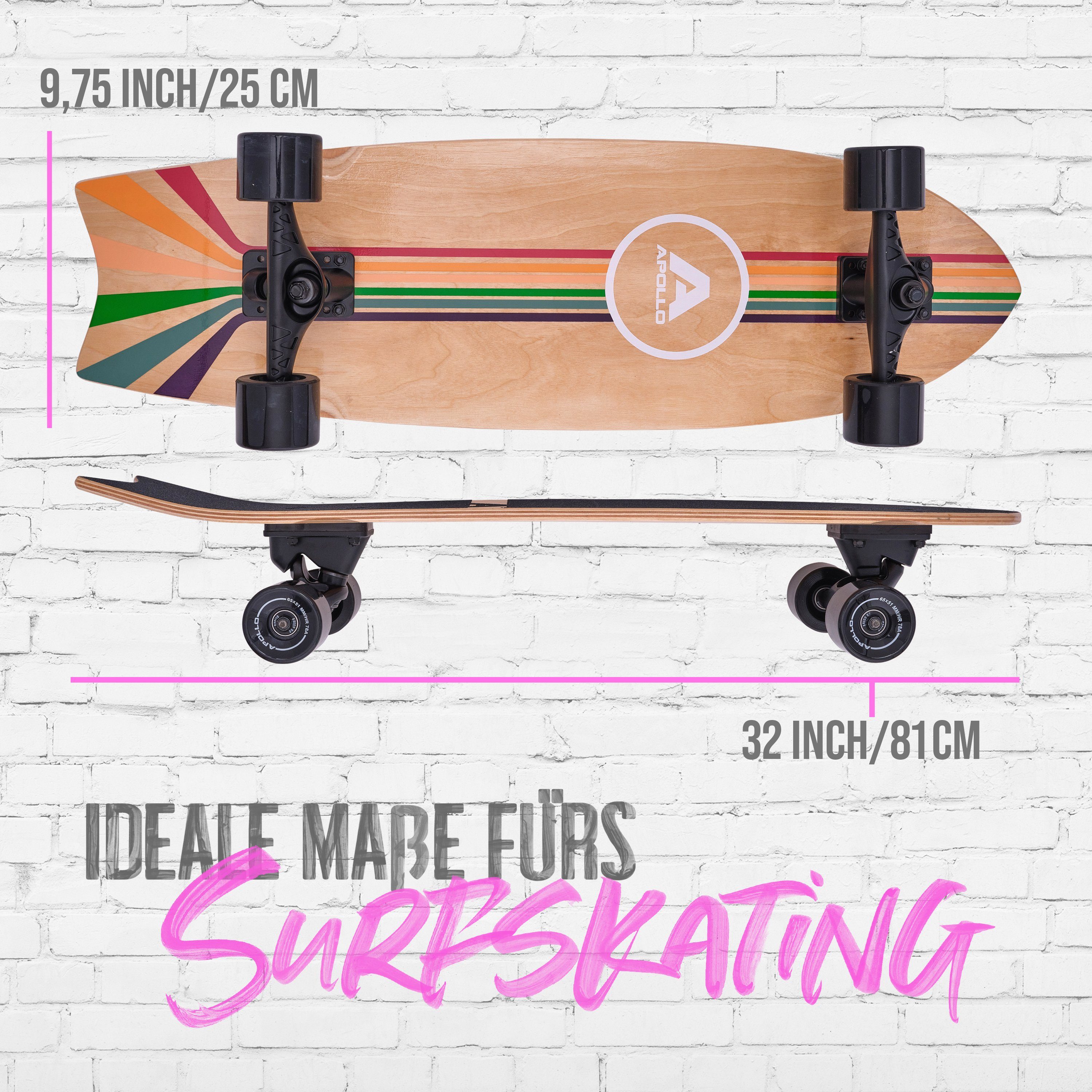 Apollo Miniskateboard Midi Longboard Surfskate Pro, hochwertig stabil und Stripes