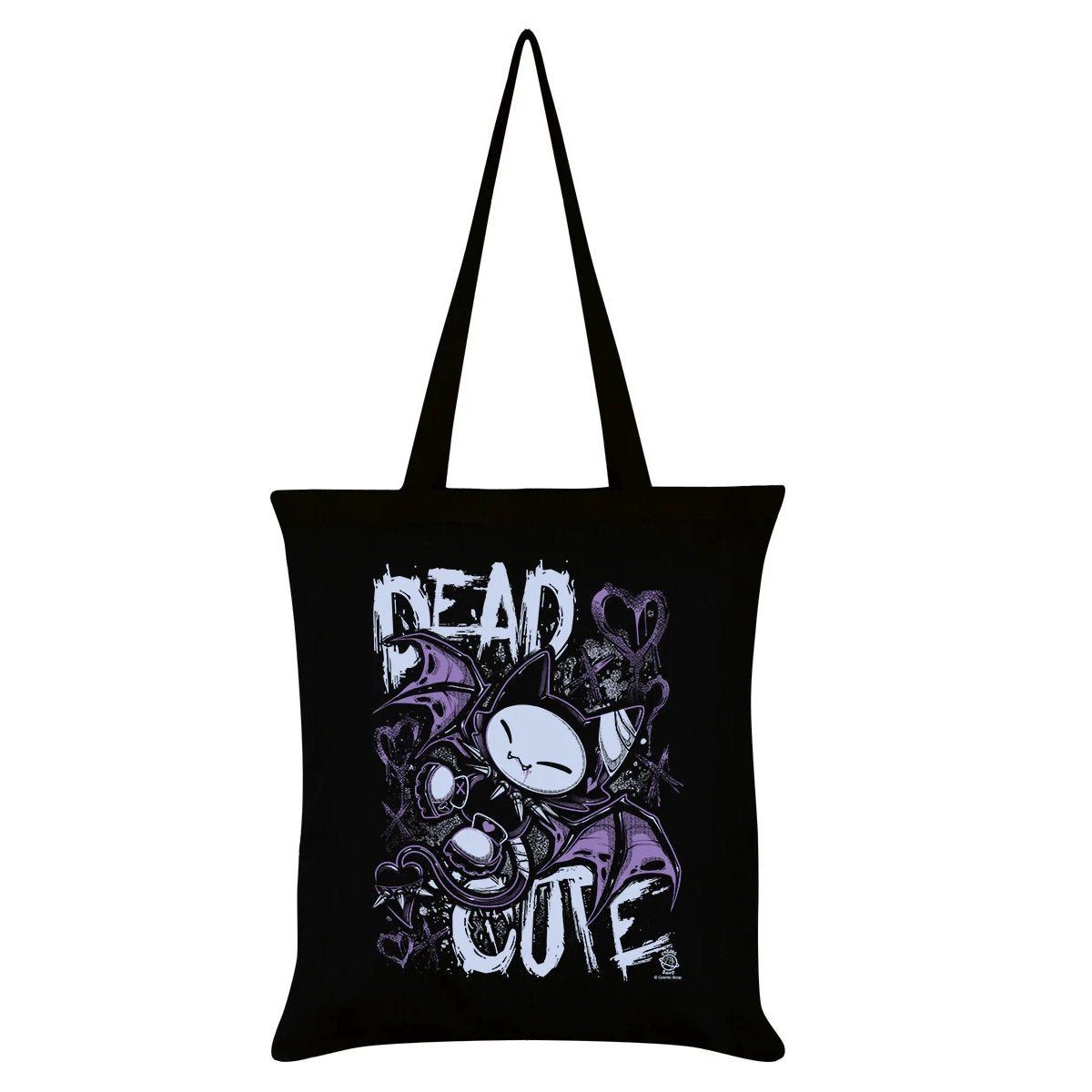 Dark-Desires Schultertasche Dead Cute – Schwarze Tote Bag Gothic Punk Katze, Schwarze Tote Bag mit Dead-Cute-Gothic-Katzenprint