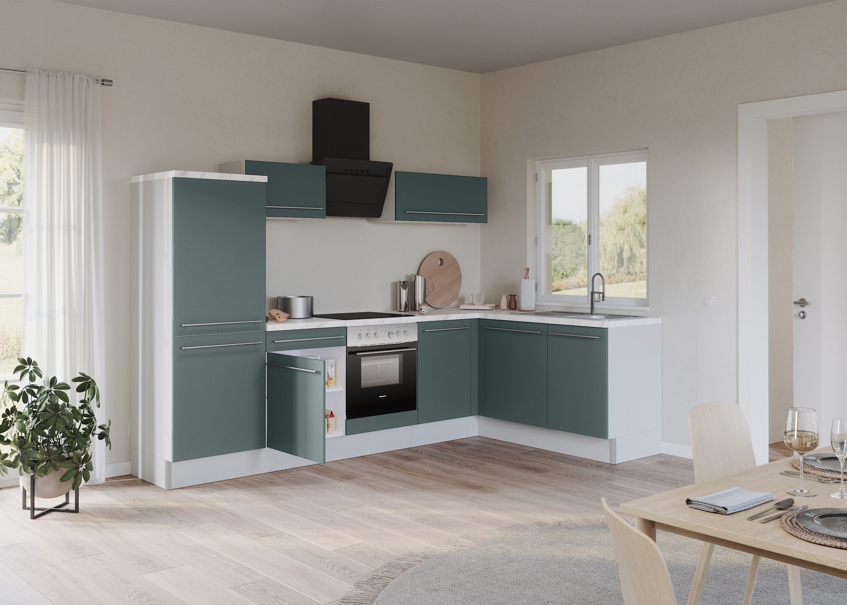 KOCHSTATION Küche KS-Bern2, Stellmaße 295 x 175 cm, wahlweise mit E-Geräten