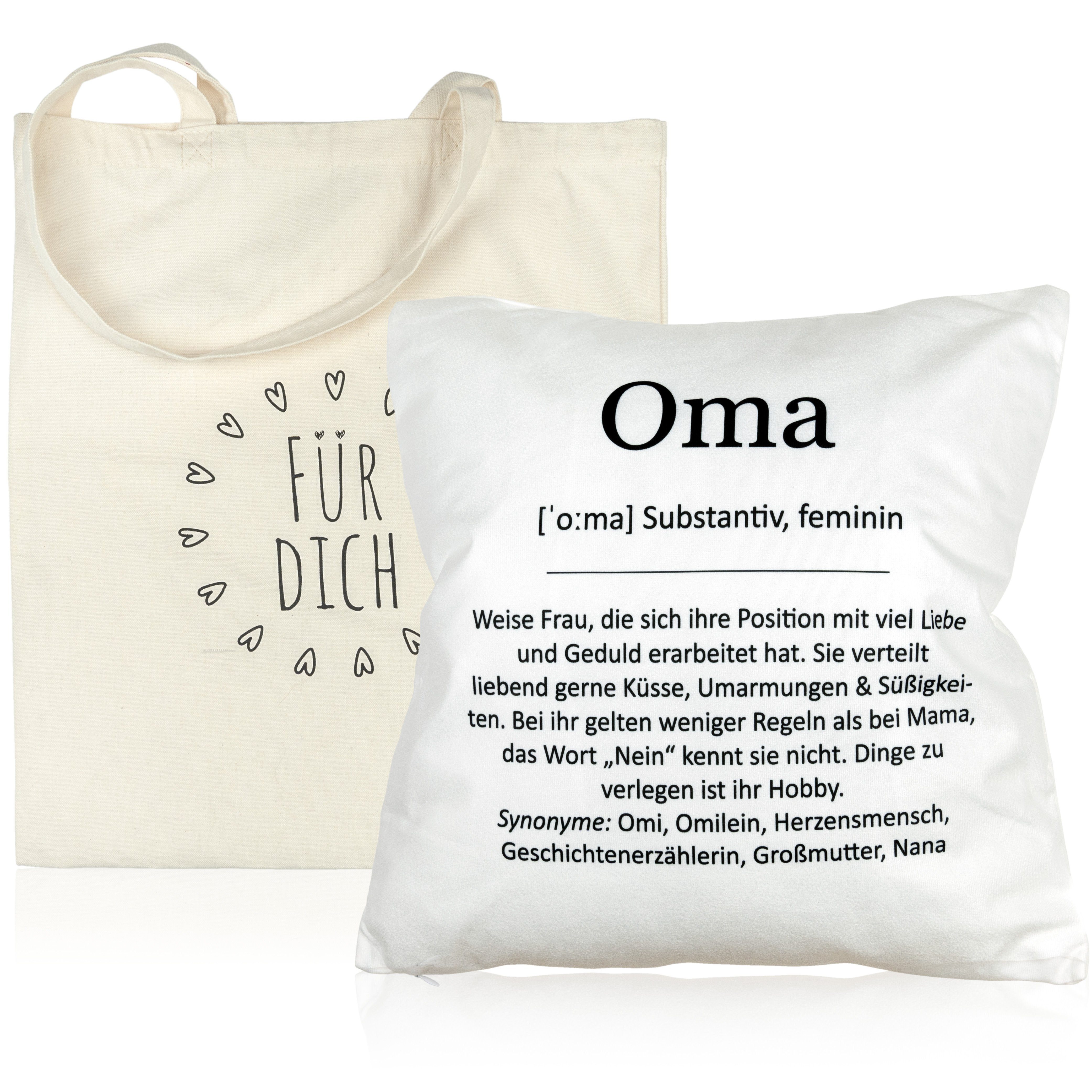 ILP Dekokissen Kissen für Oma mit Geschenk Weihnachten Geschenktasche mit Oma Spruch