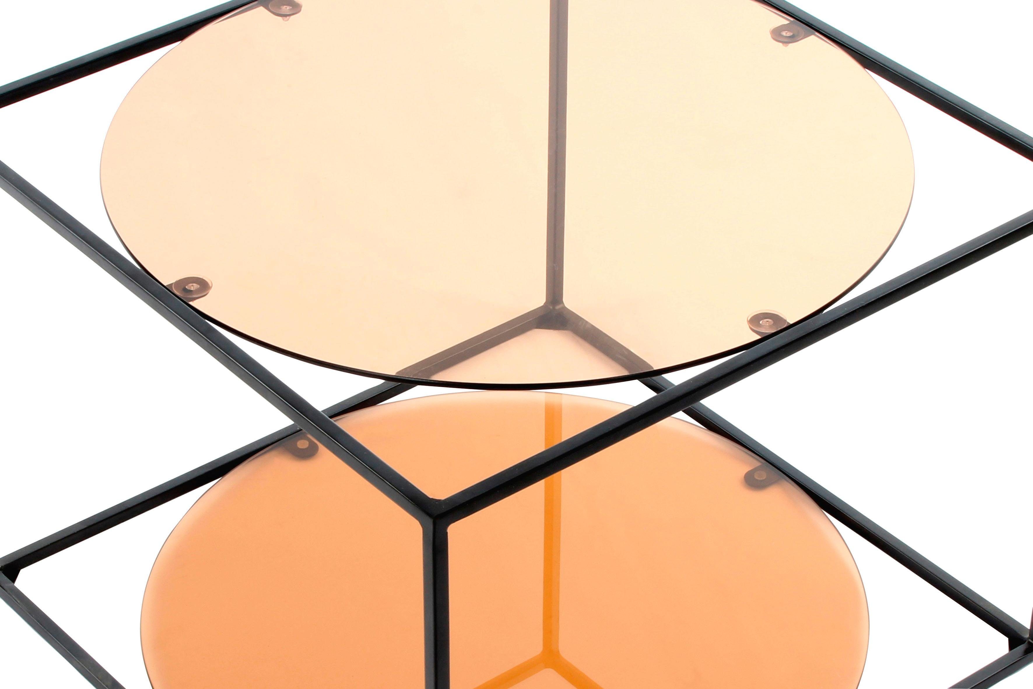 Beistelltisch Glas Ablageflächen Cody, Kayoom aus Terra/schwarz mit moderne runden Kubusform