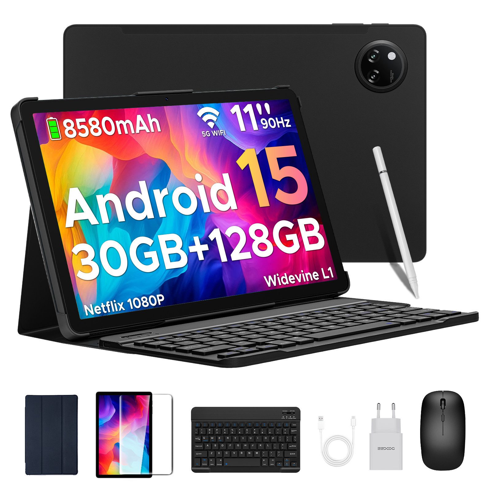 DOOGEE TAB A9 PRO+ Android 15 6GB+128GB/2TB Tablet 11 Zoll Gaming Tablet (11", 128 GB, Android 15, mit Tastatur, Maus, Stift, Hülle, Schutzfolie,WiFi 5, Face ID, OTG)