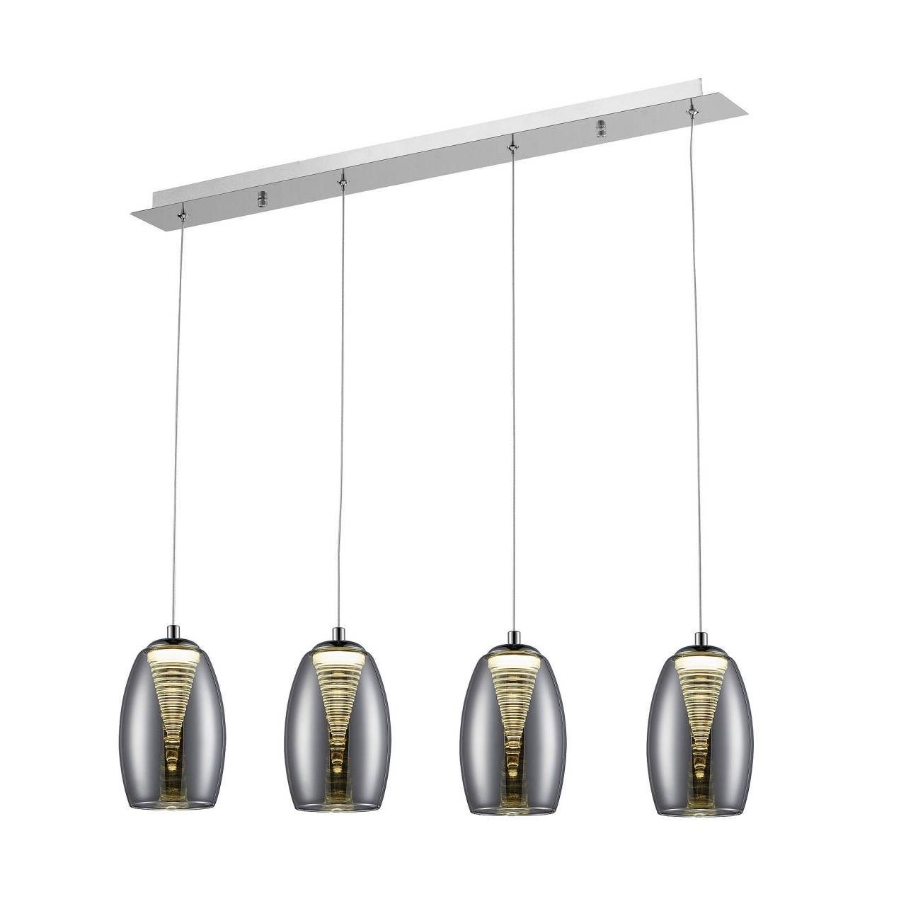 Brilliant Pendelleuchte Metropolis, 3000K, Lampe Metropolis LED Pendelleuchte 4flg chrom/rauchglas easyDim 4x 5