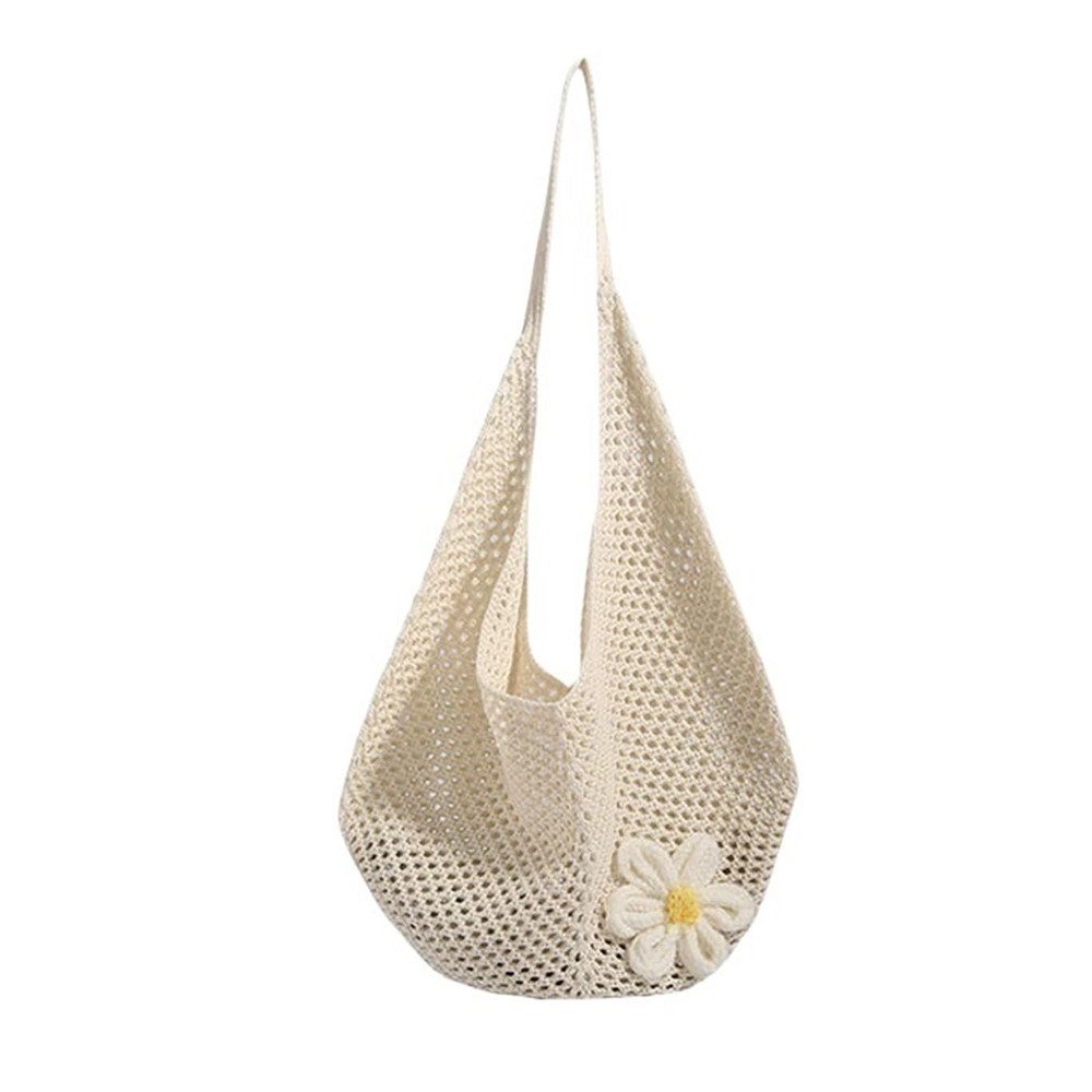 Zaewry Schultertasche Häkel-Strandtasche für Damen,vielseitig und perfekt für den Alltag, große Tote, gewebte Handtasche mit Blumenstickerei, Netz-Strandtasche
