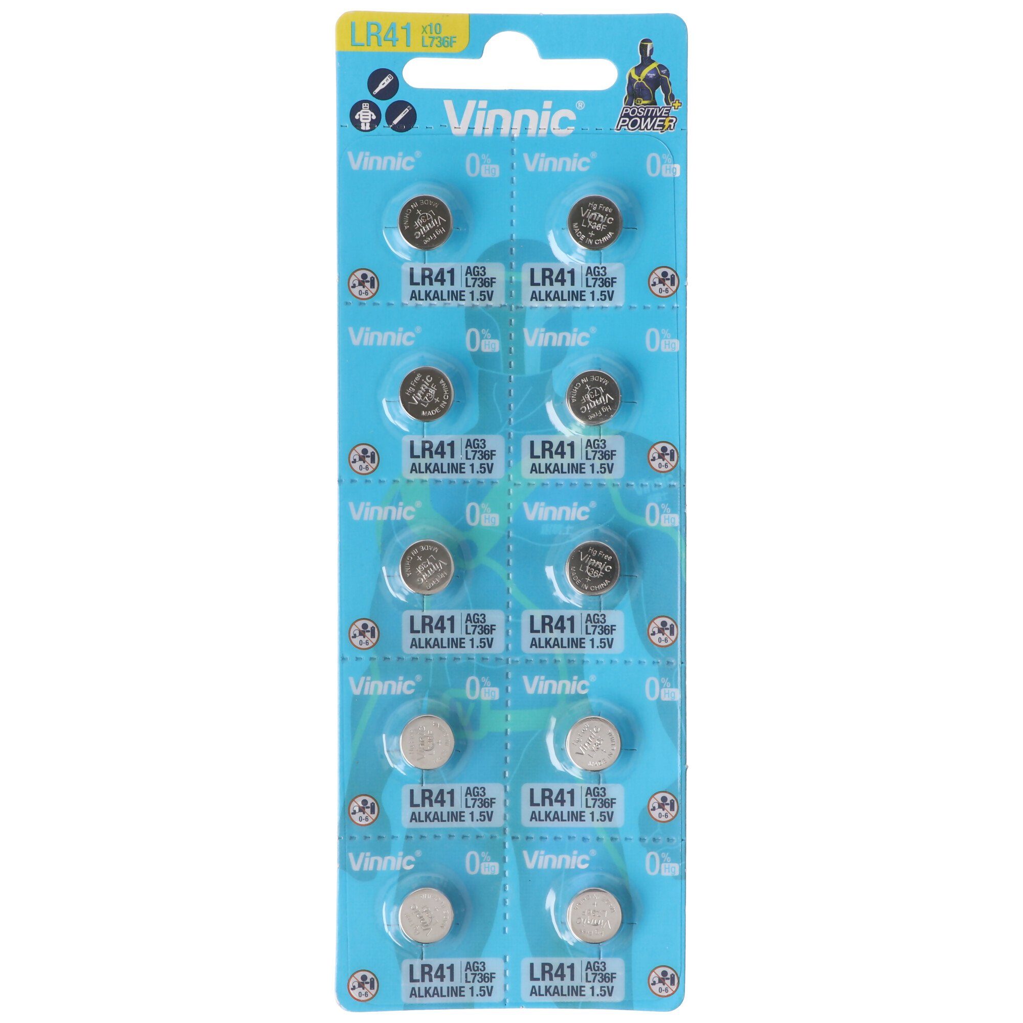 VINNIC 10 Stück Alkaline Batterie AG3, LR41 Alkaline Batterie L736F, AG3, L7 Knopfzelle