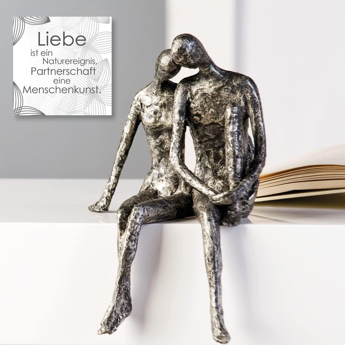 Casablanca by Gilde Dekofigur Skulptur Couple (1 St), Silberfarbenes Paar mit Antikfinish, Wohnzimmer – Bild 4 von 5