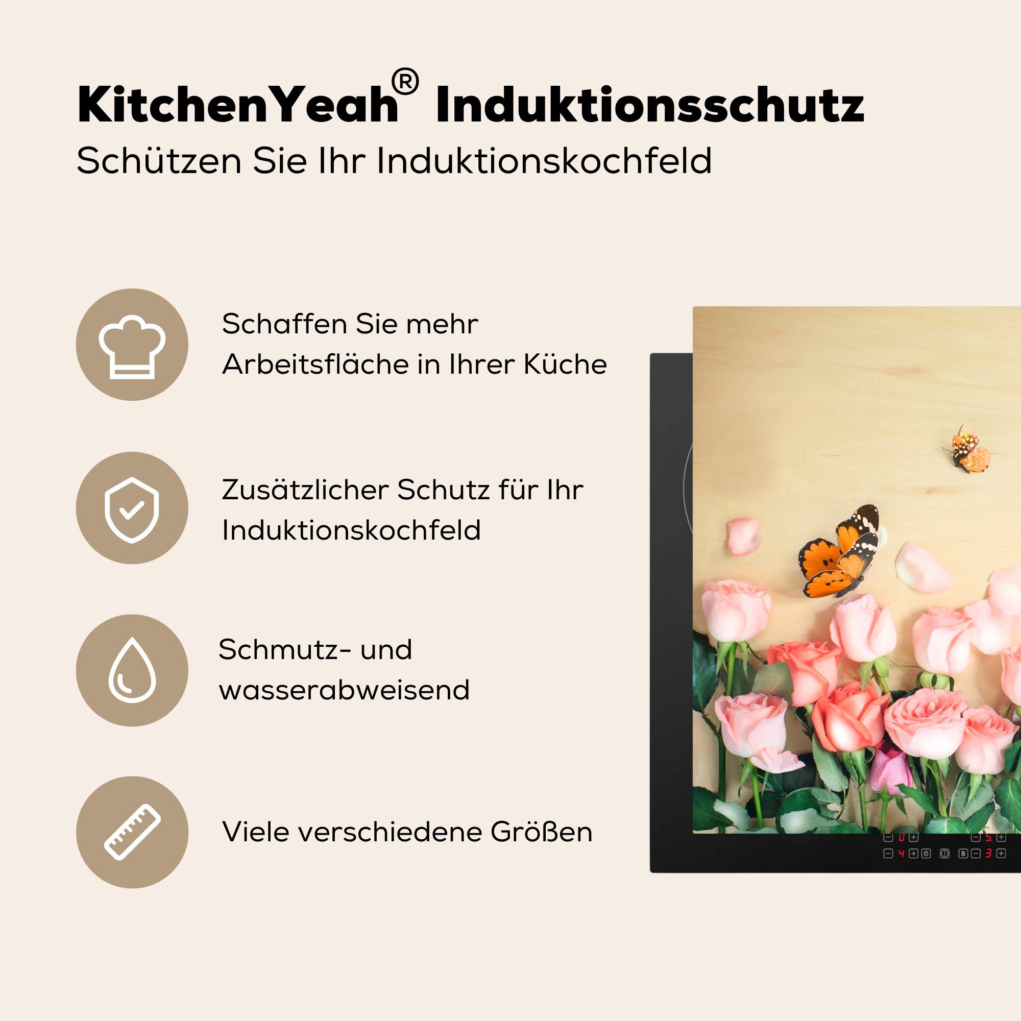 Ceranfeldabdeckung Blumen cm, - (1 Vinyl, MuchoWow küche, Schutz 71x52 Gießkanne, die - Induktionskochfeld für Rosen Herdblende-/Abdeckplatte tlg),